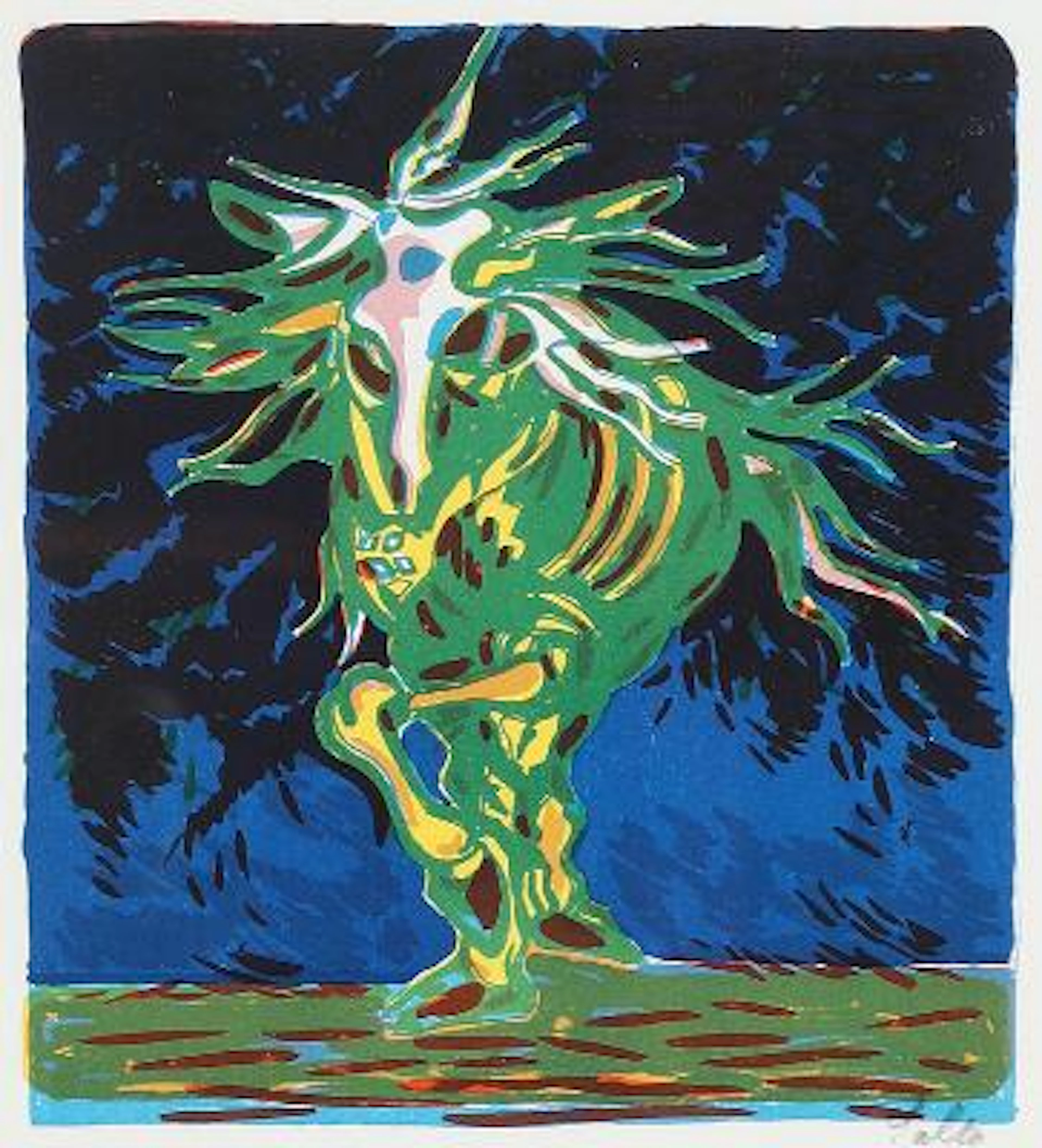 Axel Salto: "Helhesten", 1942. Signed Salto. Lithograph in colours.