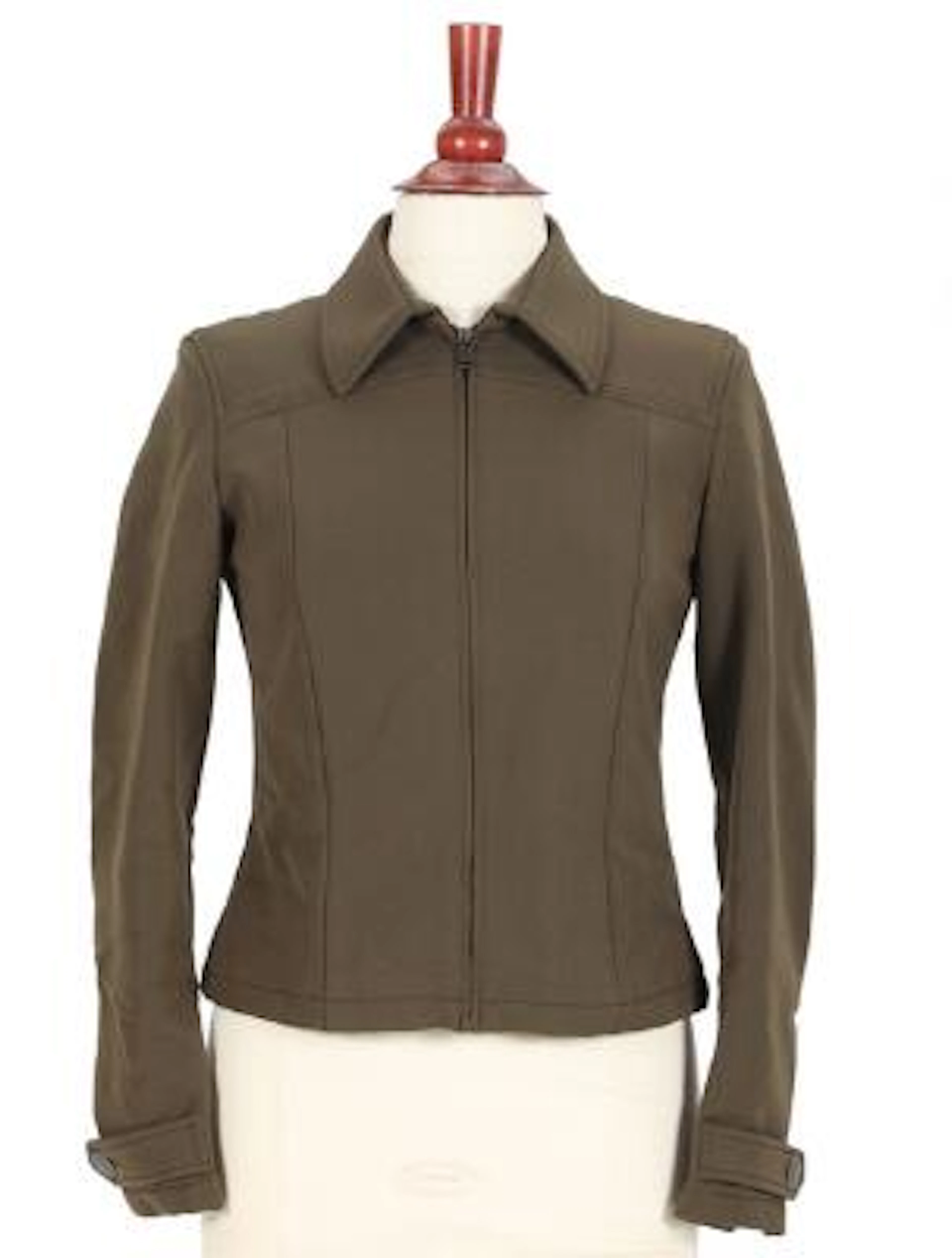 Prada: A short army green polyamide blend jacket. Italian size 40.