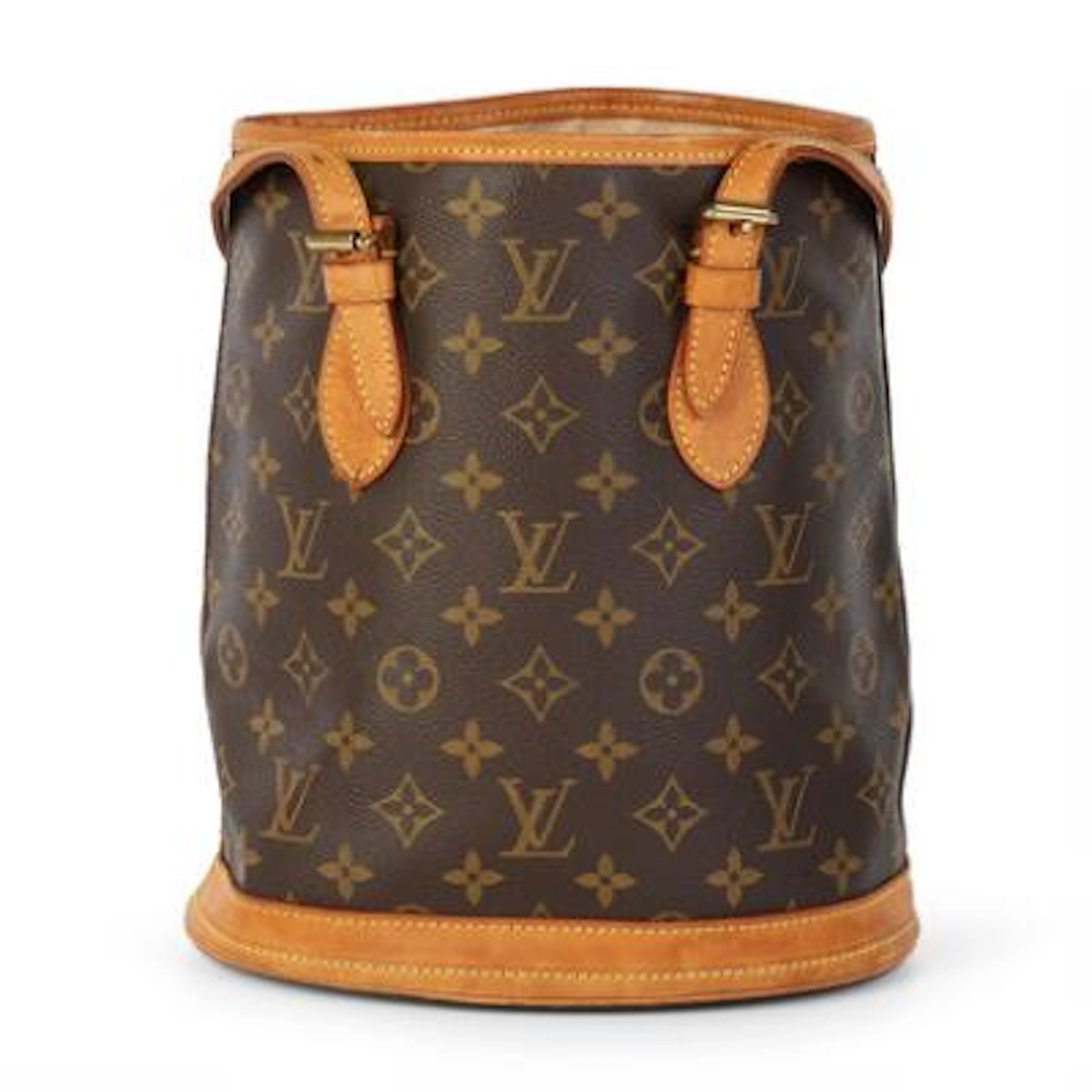 Louis Vuitton: A "Bucket PM" bag of brown monogram canvas with brown