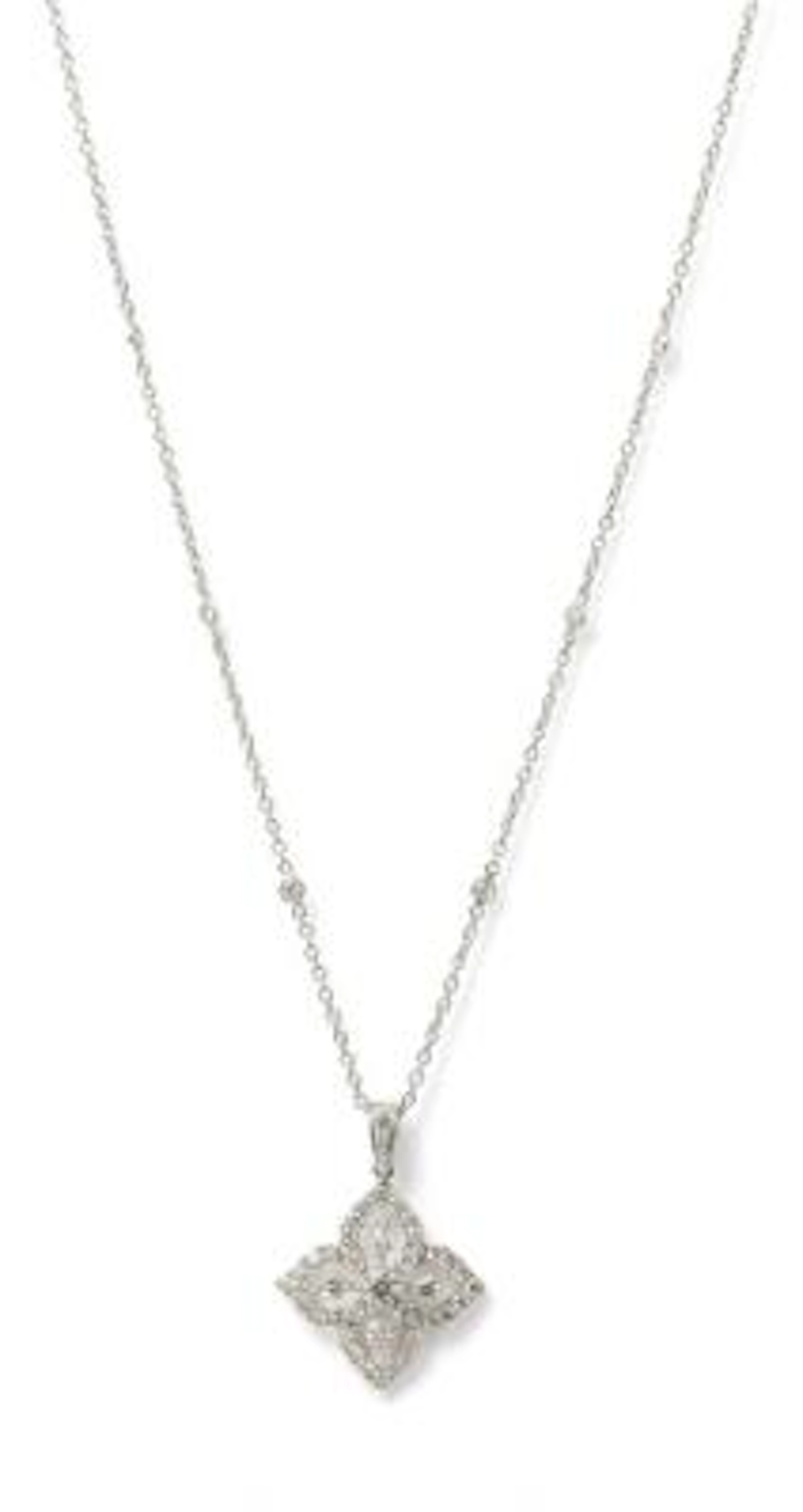 A diamond pendant and -necklace set with diamonds, mounted in 18k