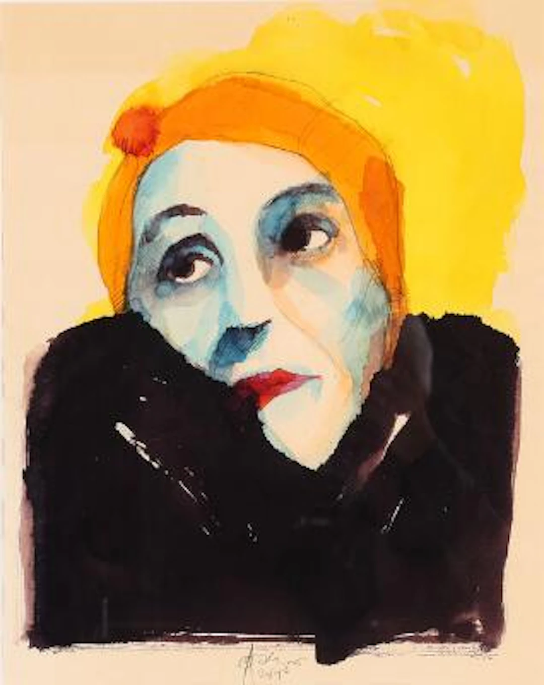 Ole Aakjær: Portrait of Karen Blixen. Signed O. Aakjær 19. Watercolour