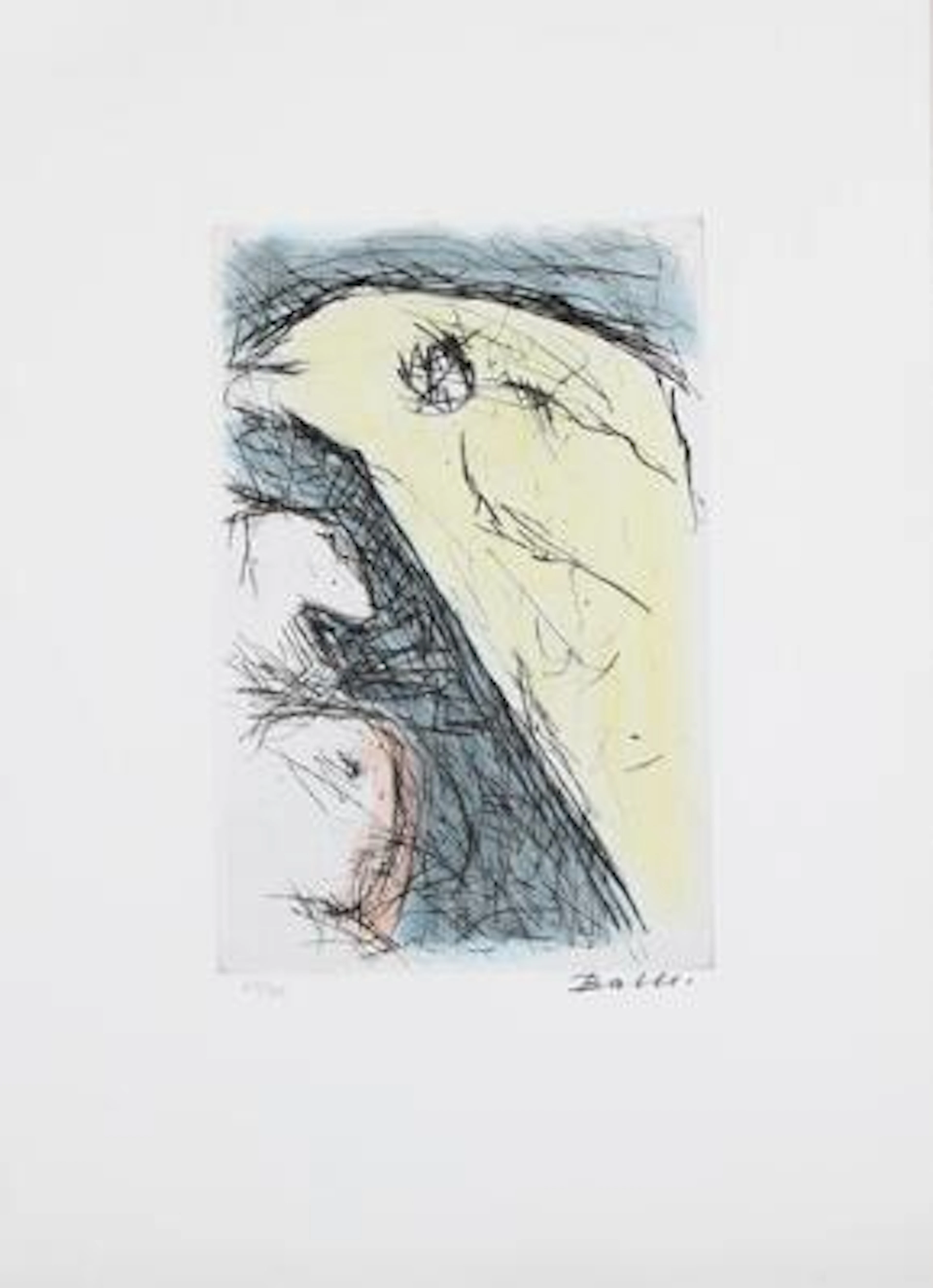 Mogens Balle: Untitled. Signed Balle, 27/50. Handcoloured etching.