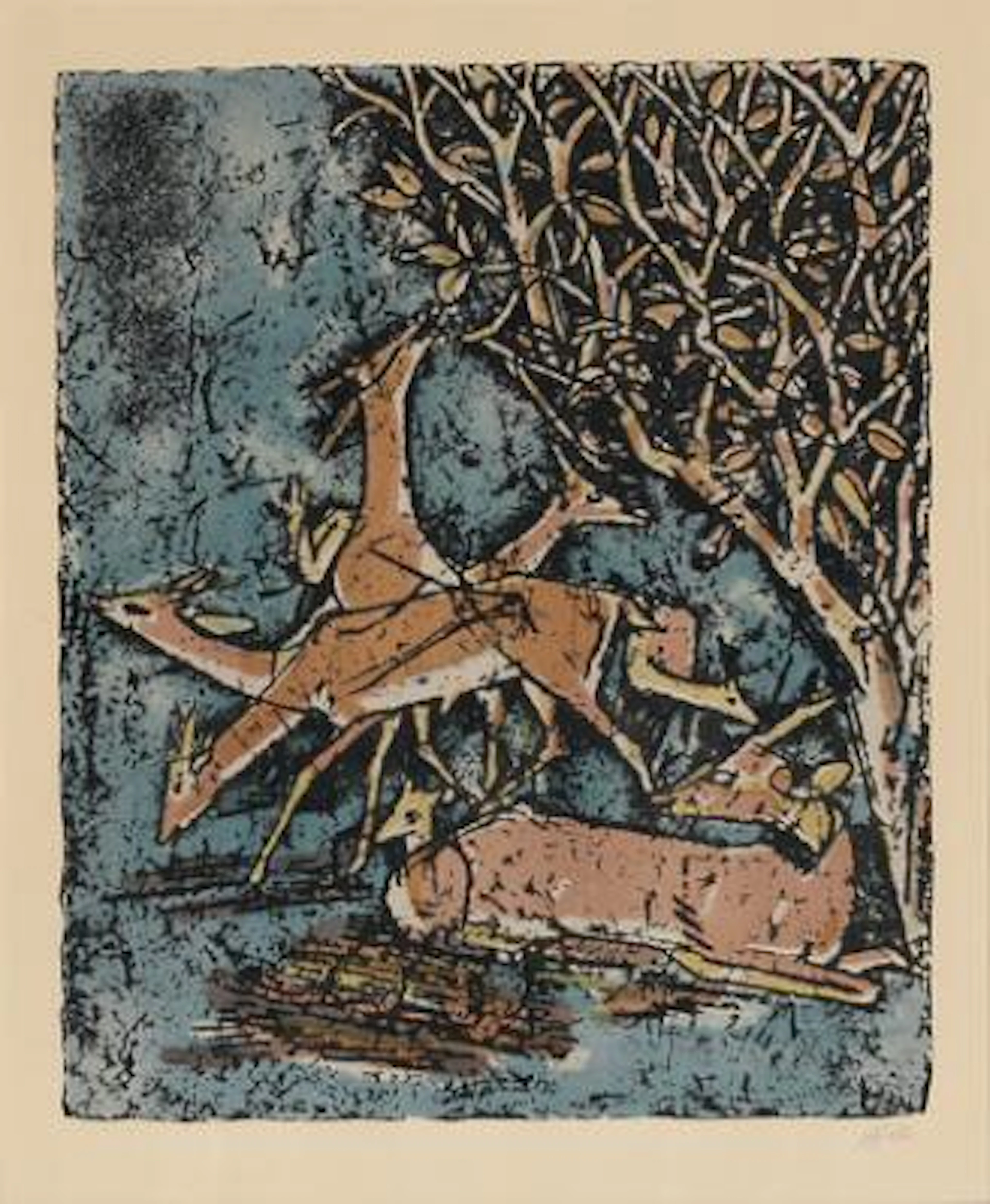 Axel Salto: Untitled. Signed Salto. Woodcut in colours. Visible size