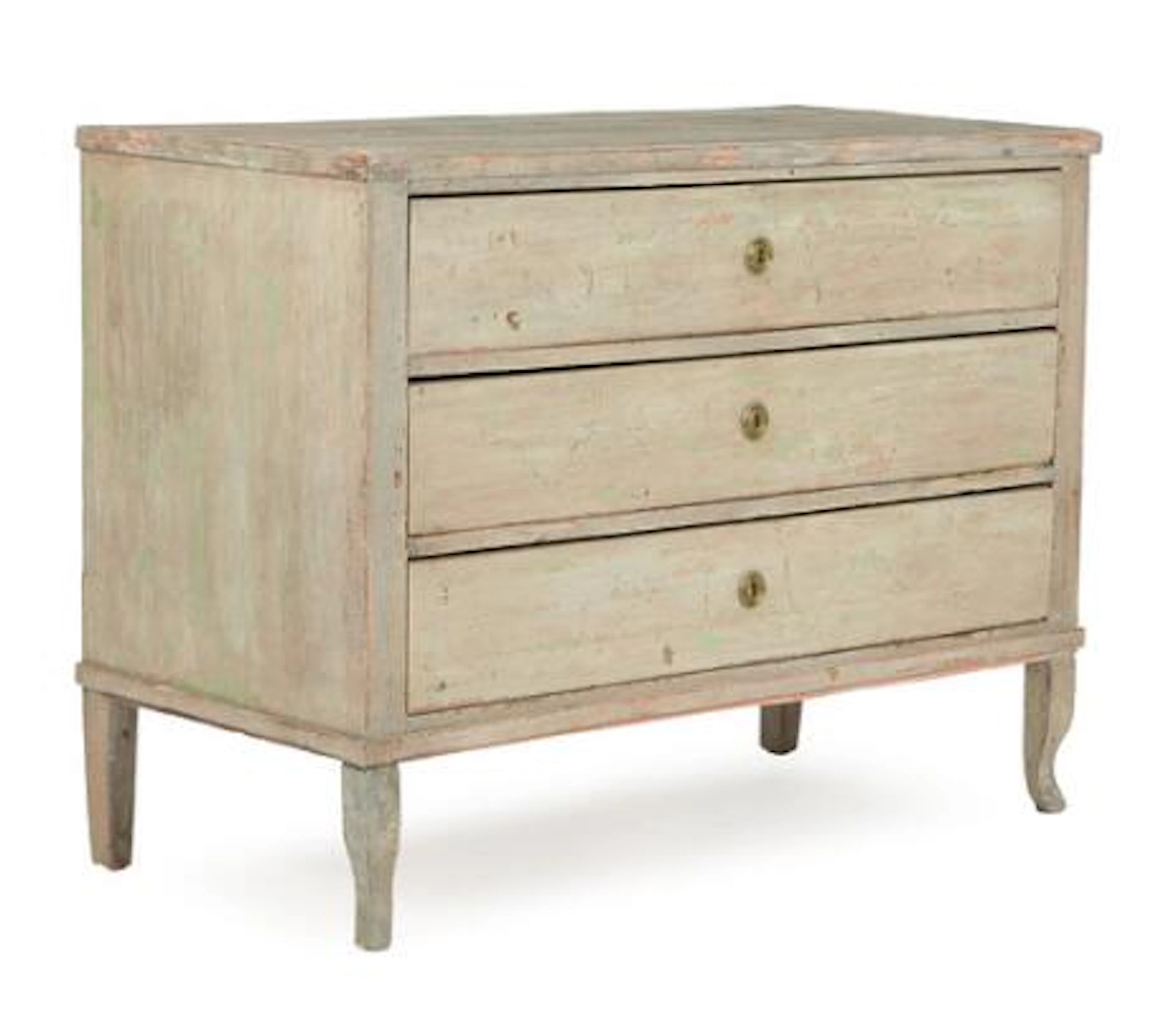 Late Gustavian grey painted wood commode, front with three drawers.