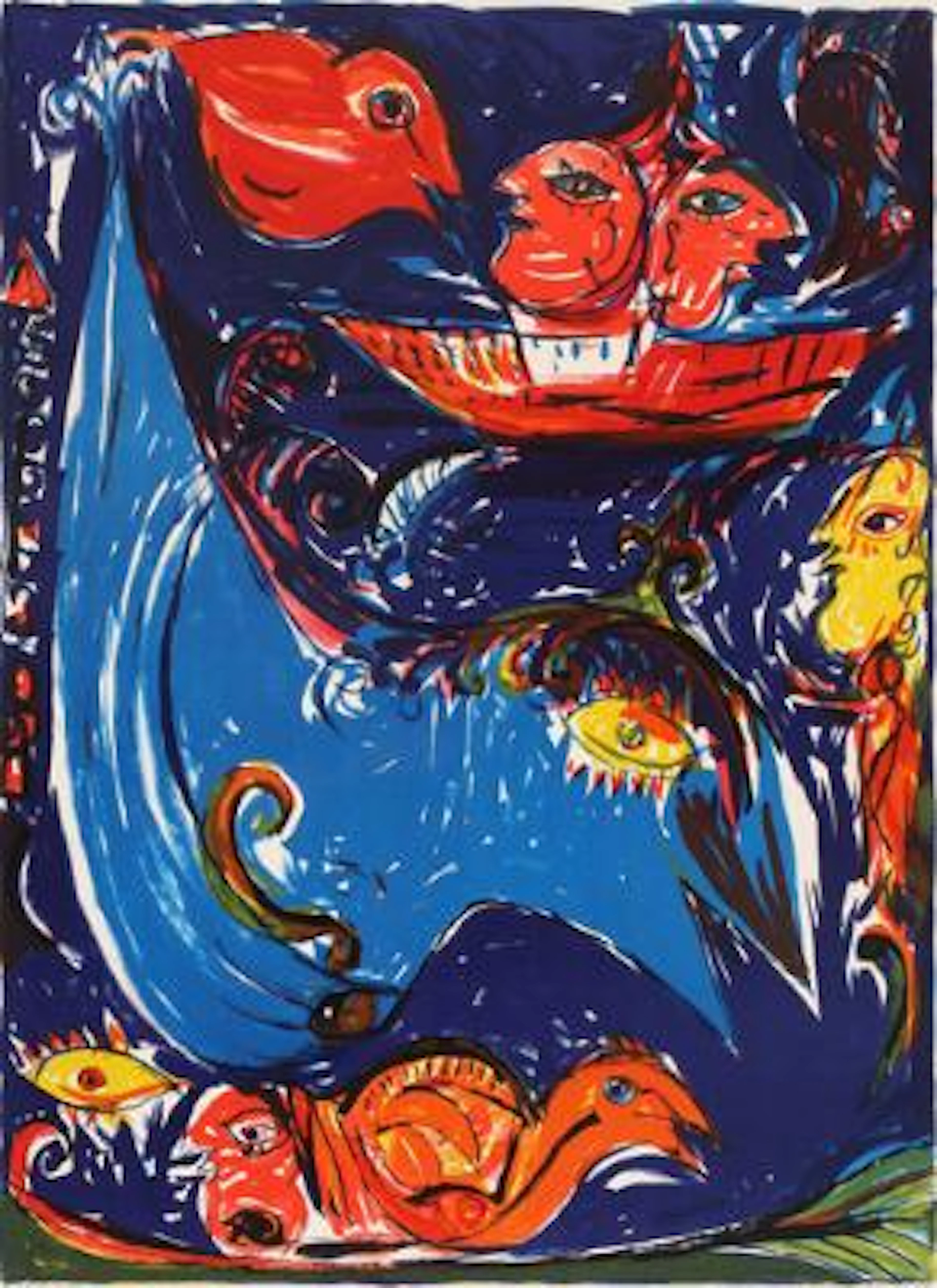 Carl-Henning Pedersen: "Himmelbåden", 1978. Signed. Lithograph in