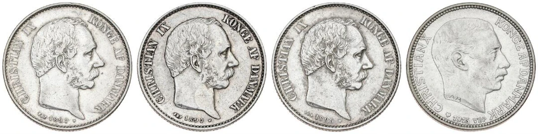2 kr 1897 VBP (2 pcs.), 1899 VBP, H 13B; Christian X, 2 kr 1915 VBP