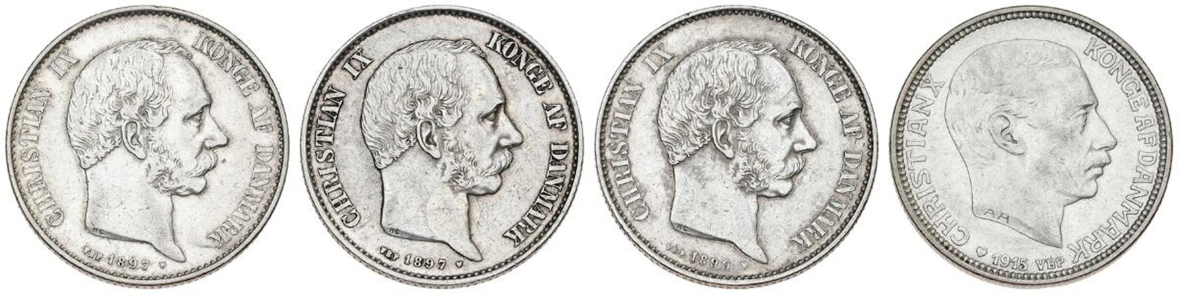 2 kr 1897 VBP (2 pcs.), 1899 VBP, H 13B; Christian X, 2 kr 1915 VBP