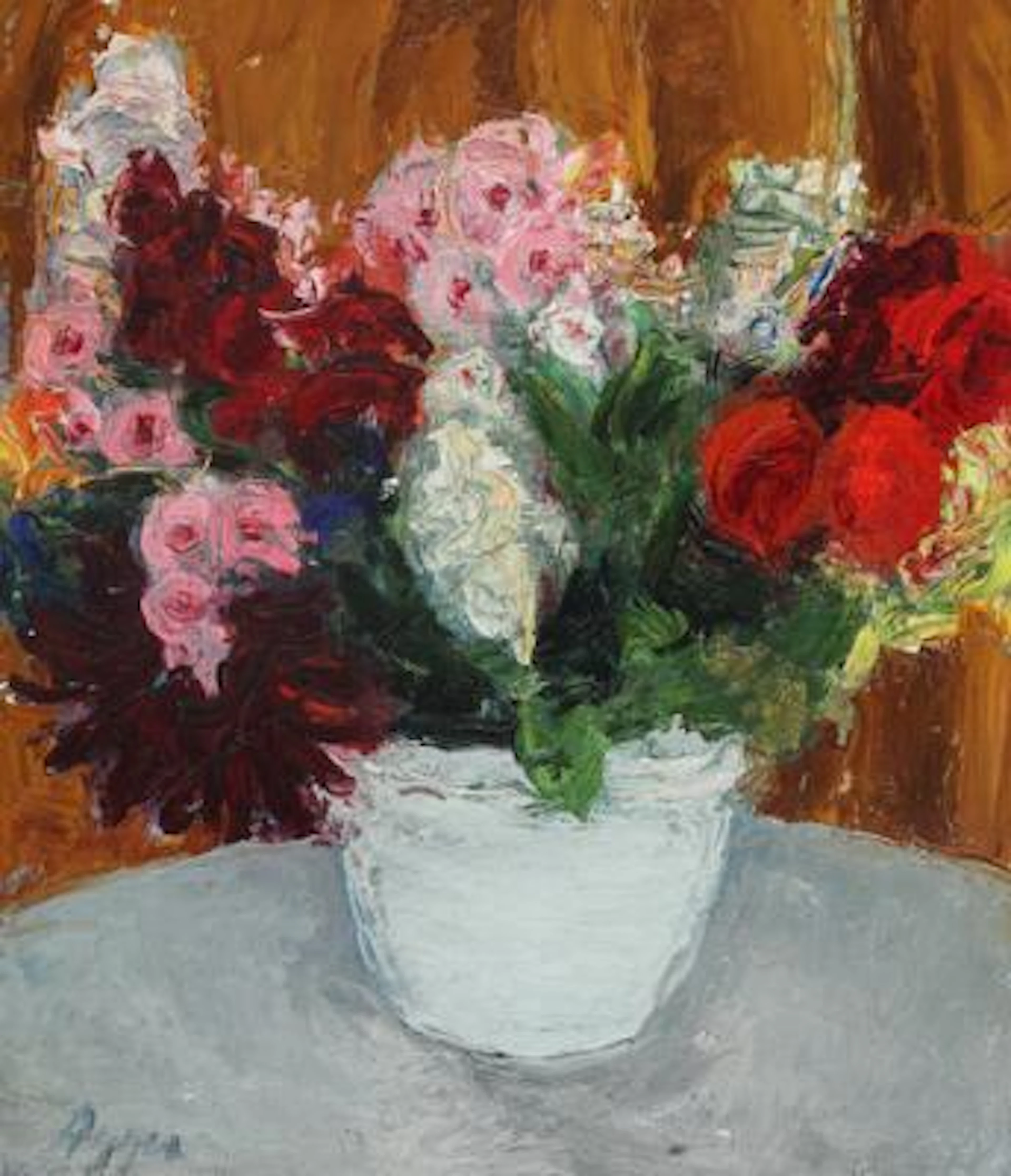 Knud Agger: Still life of flowers. Signed Agger. Oil on canvas. 42