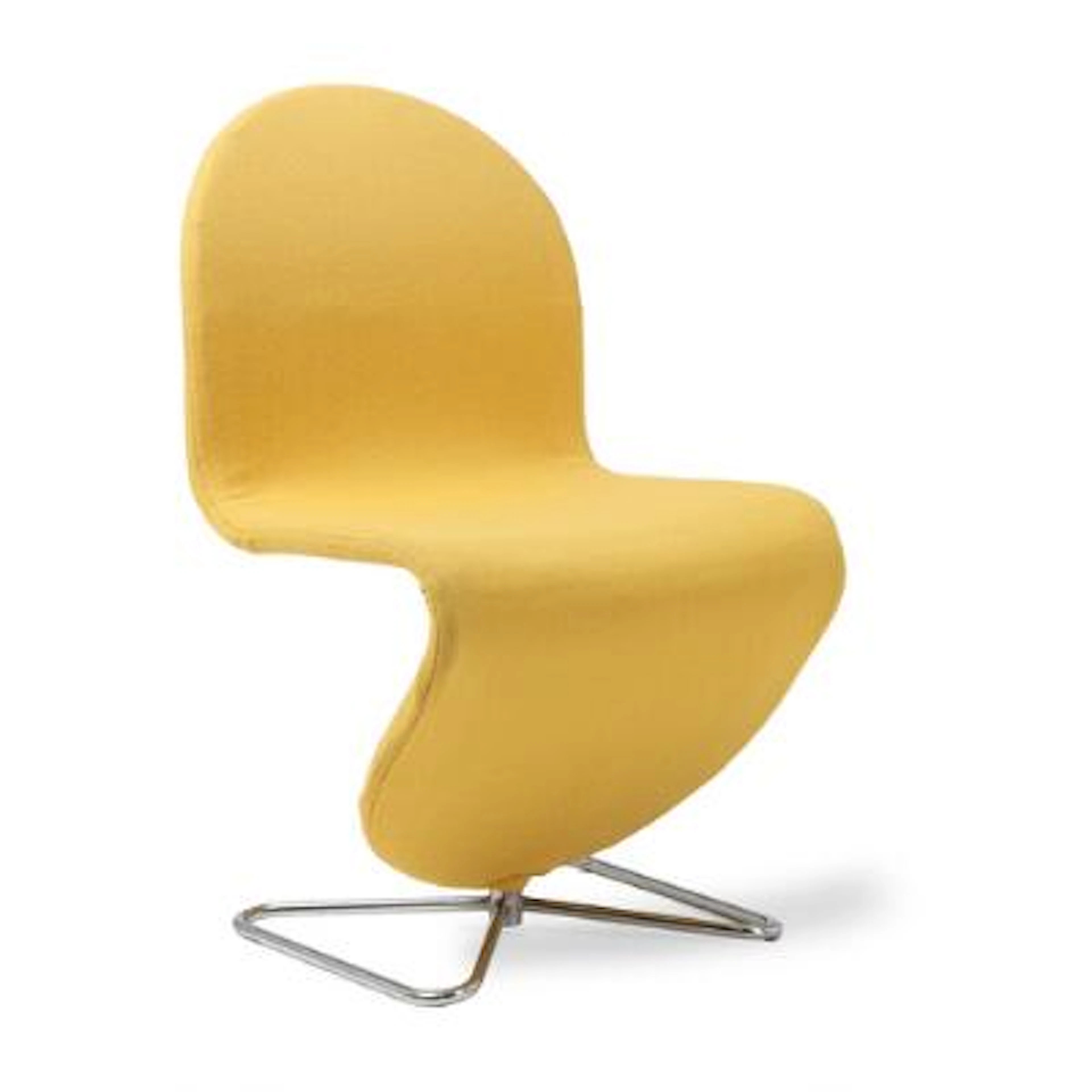 Verner Panton: “1–2-3”. S-shaped chair with yellow upholstery and