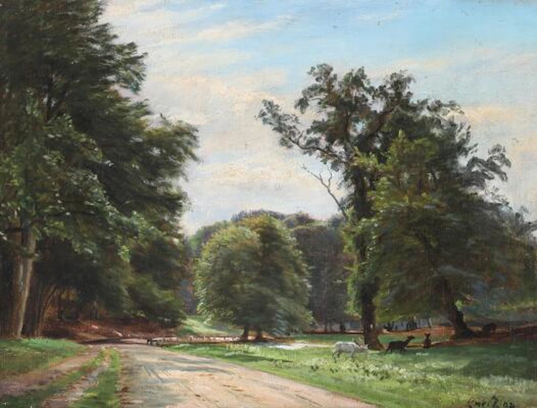 Christian Zacho: Scenery from Dyrehaven. Signed and dated Chr. Z