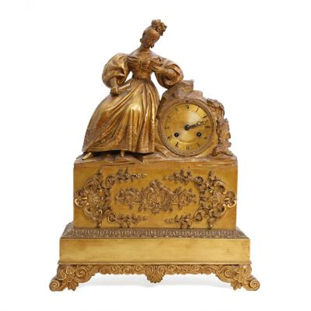 French mantel clock in partially gilt bronze. Movement stamped. 19th