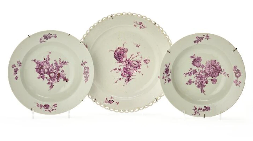 Two deep plates and a porcelain dish. The Royal Danish Porcelain Factory.