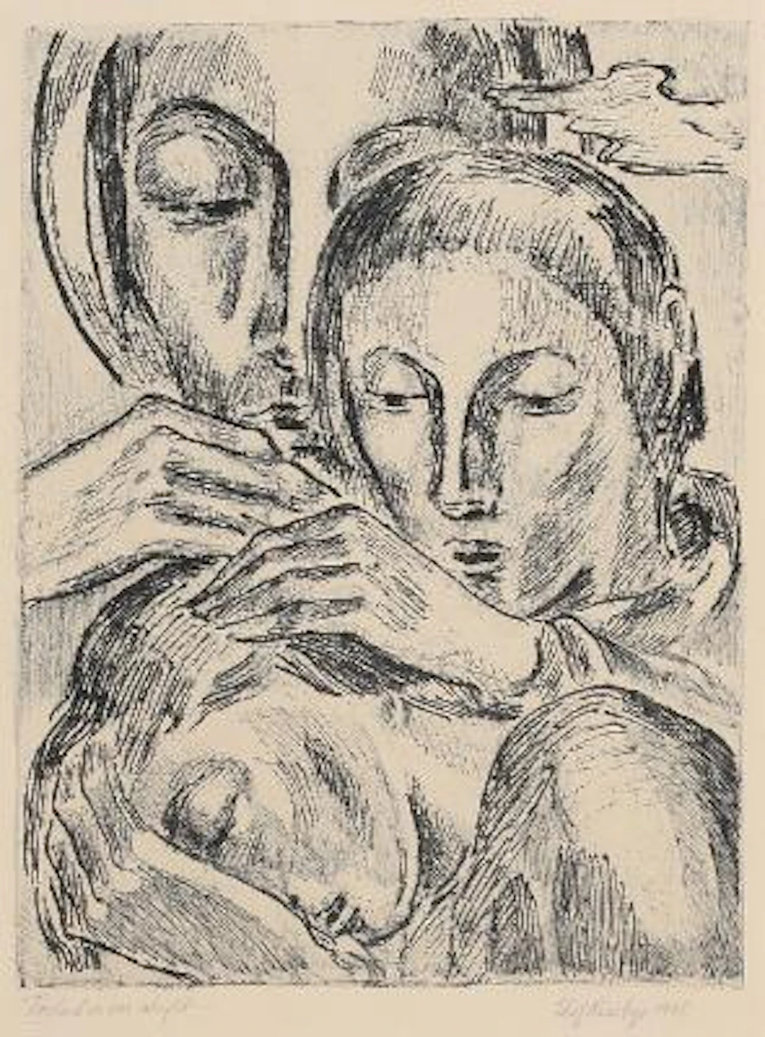 Elof Risebye: "Forlad os vor skyld...". Signed Elof Riseby 1948. Lithograph.