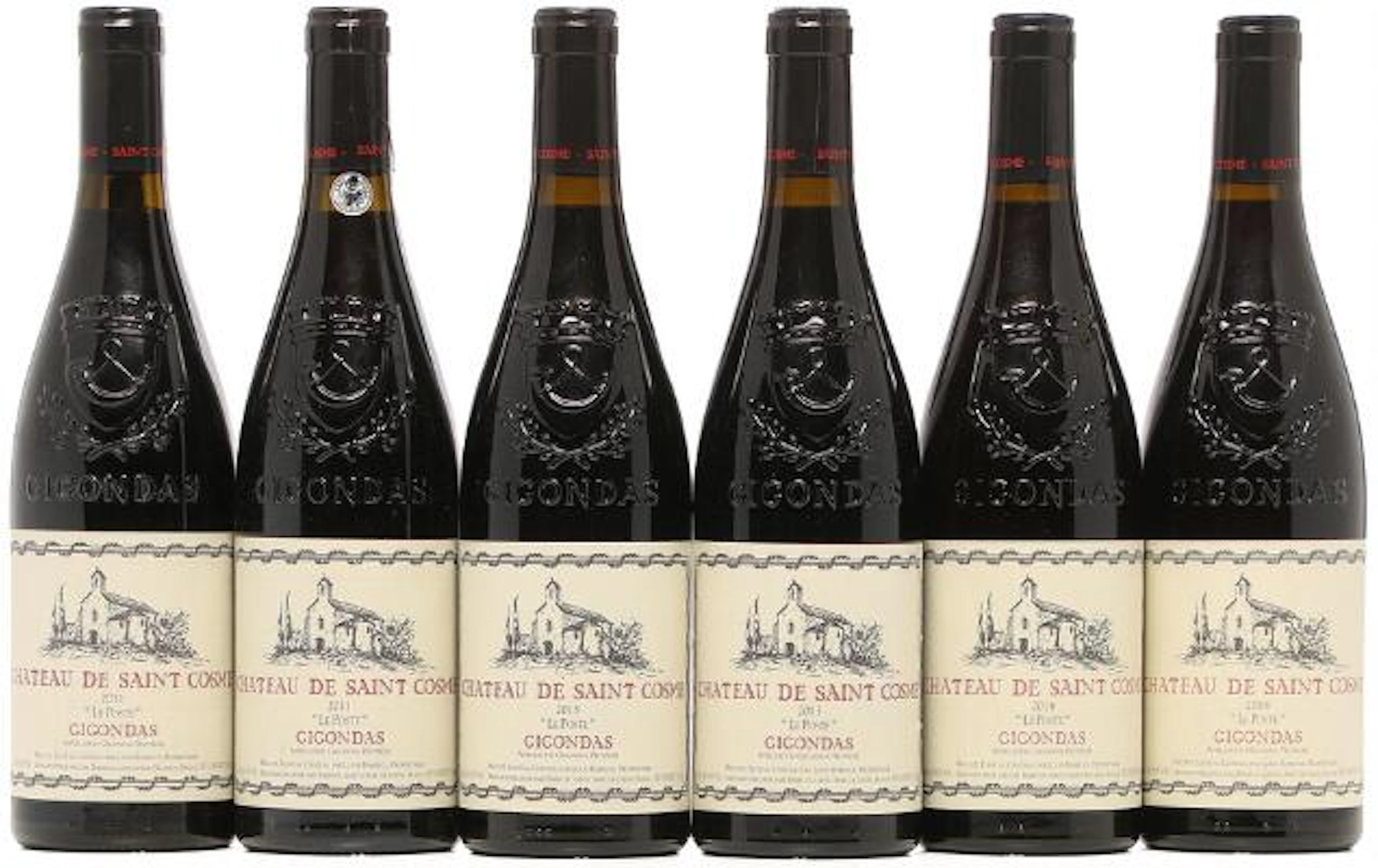 2 bts. Gigondas "Le Poste", Chateau De Saint Cosme 2011 A (hf/in).