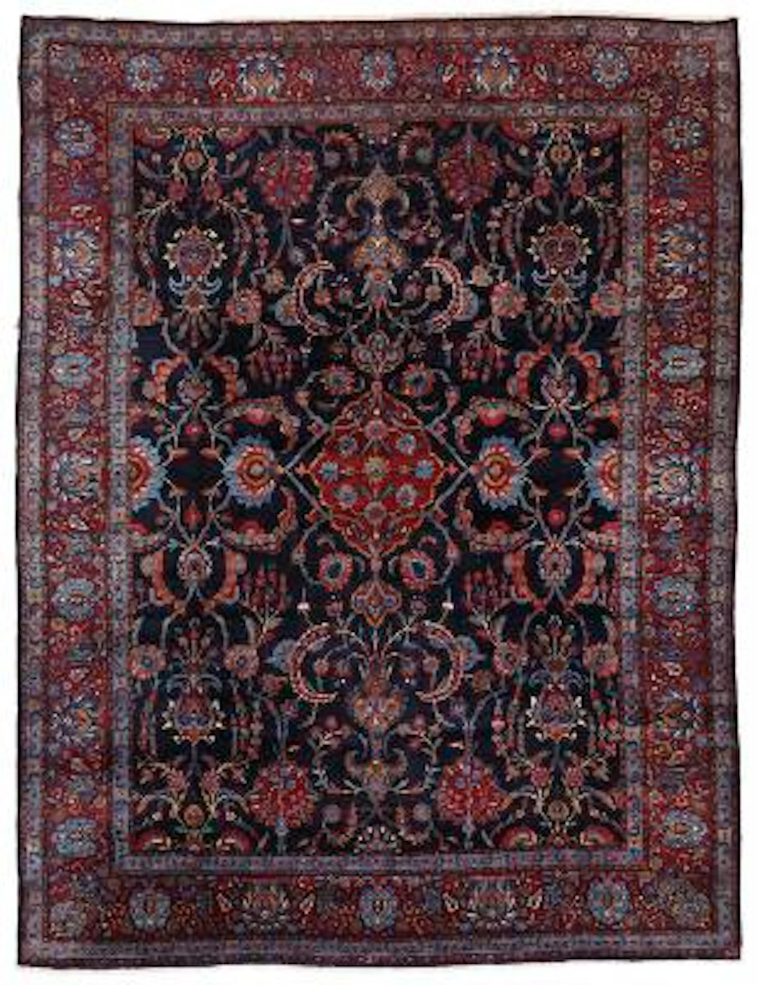 A Kerman/Yazd carpet, Persia. All over floral design on an blue field.