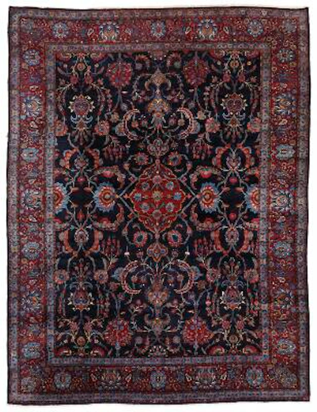 A Kerman/Yazd carpet, Persia. All over floral design on an blue field.