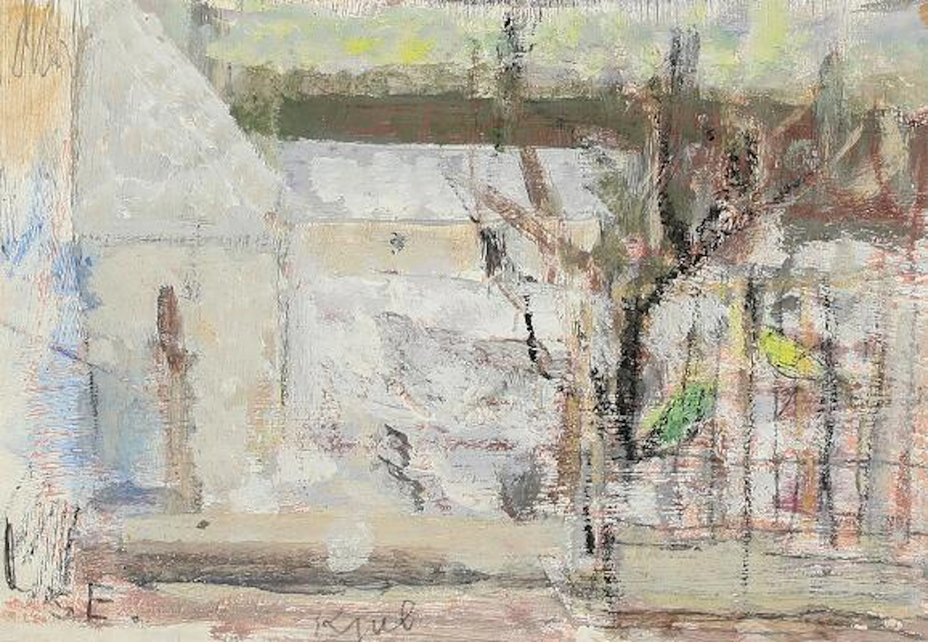 Svend Engelund: Scenery with gable and still life. Both signed SE.
