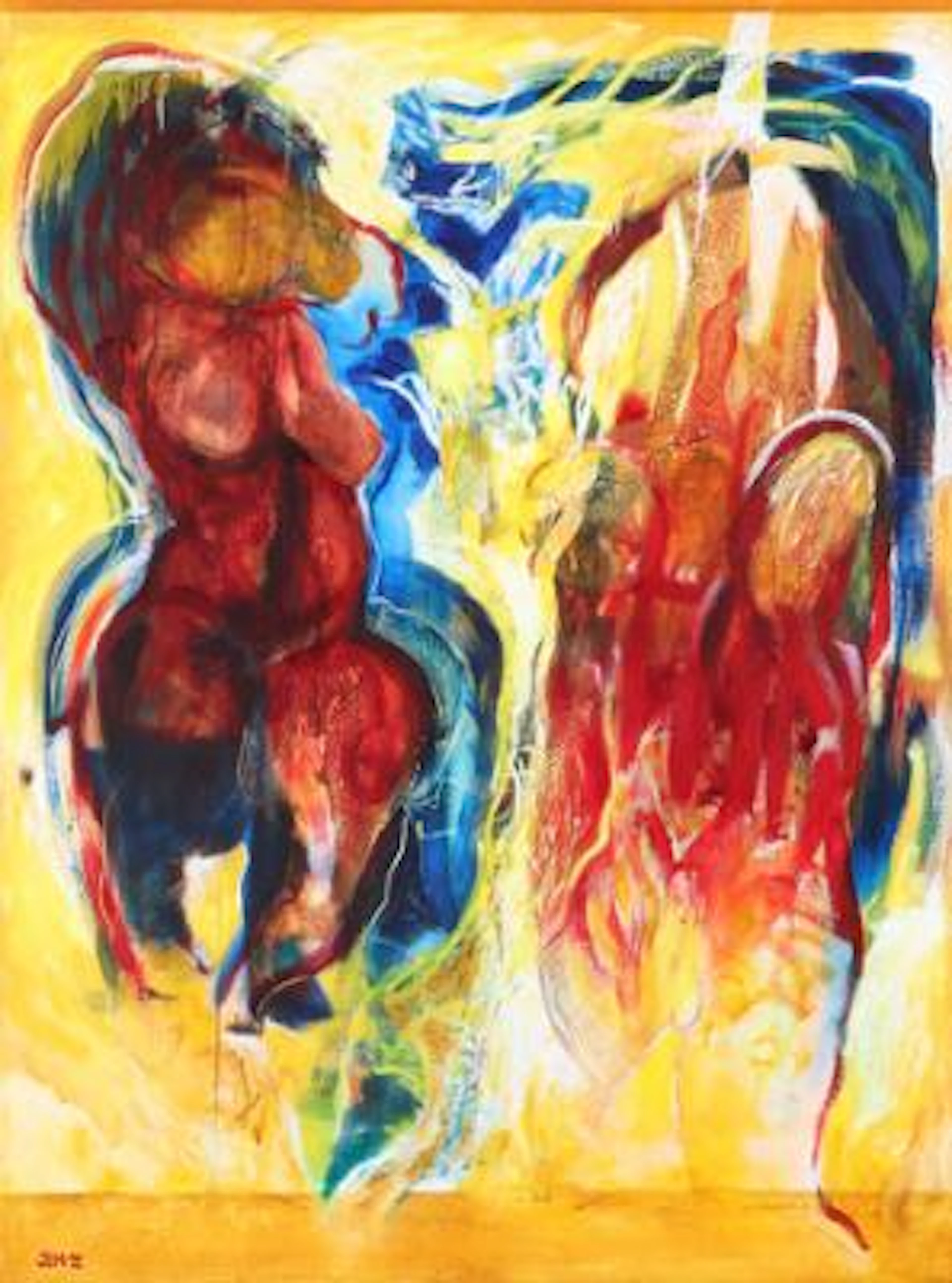 Jo Møller: "By the river", 1994. Signed JoM. Oil on canvas. 135 x