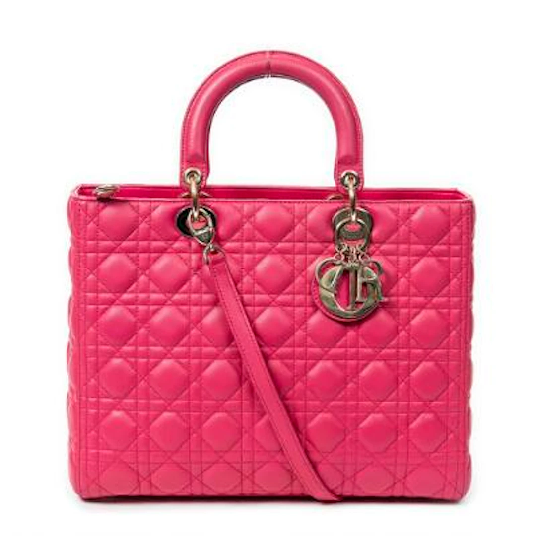 Dior: "Large Lady Dior Zip" bag in pink quilted Cannage-leather with
