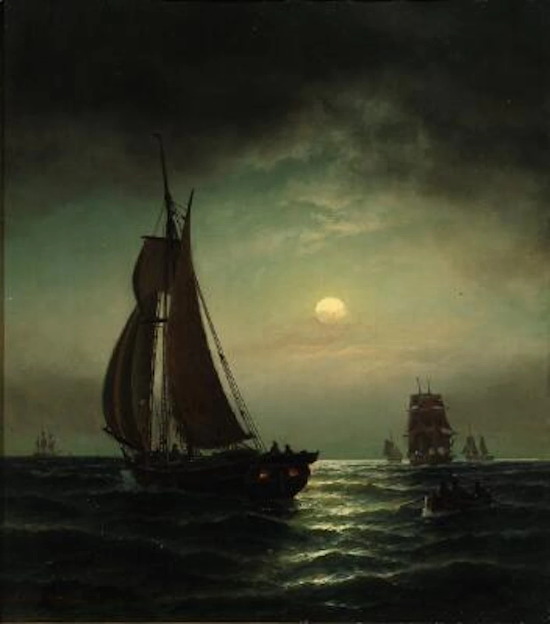 Carl Bille: Moonlight over the sea. Signed Carl Bille 84. Oil on canvas.