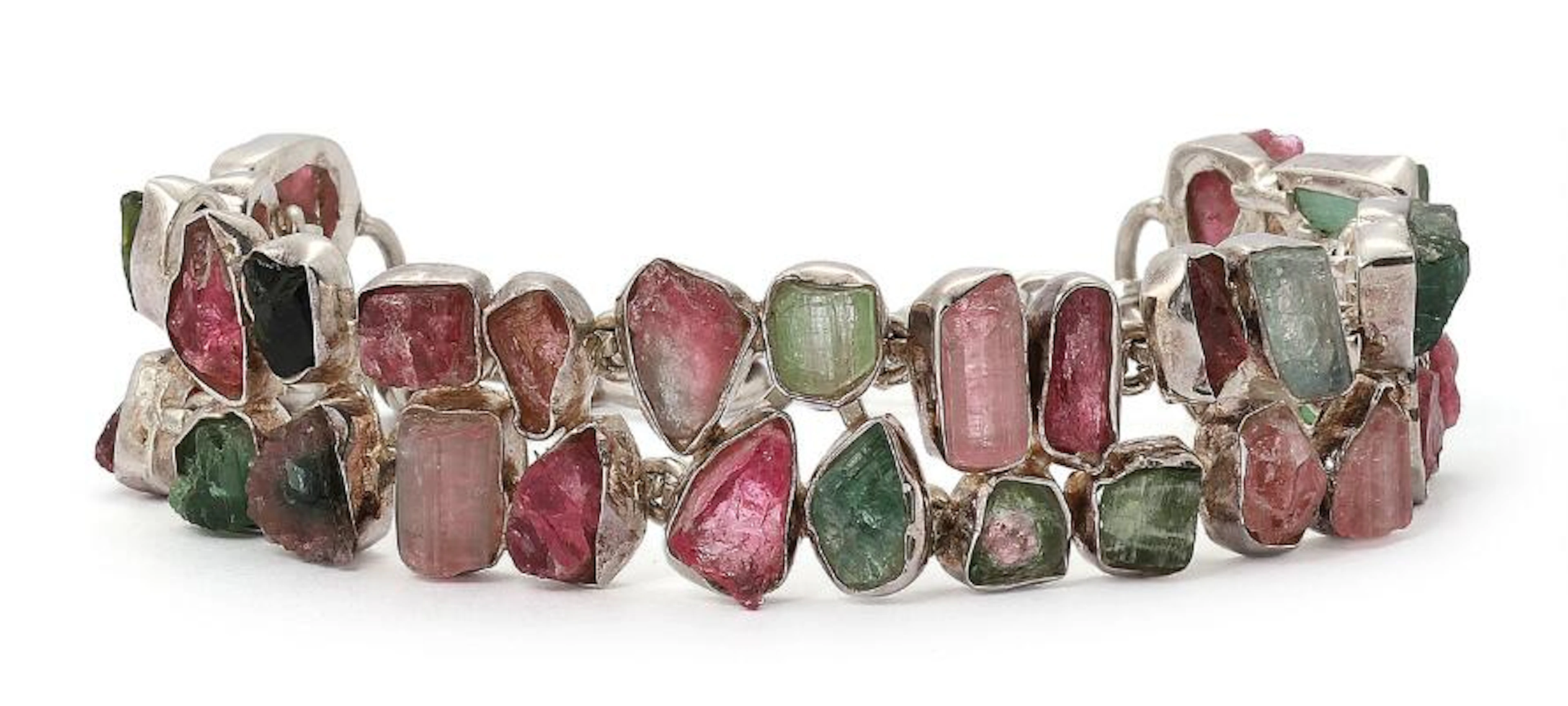 A tourmaline bracelet set with numerous tourmalines, mounted in silver.