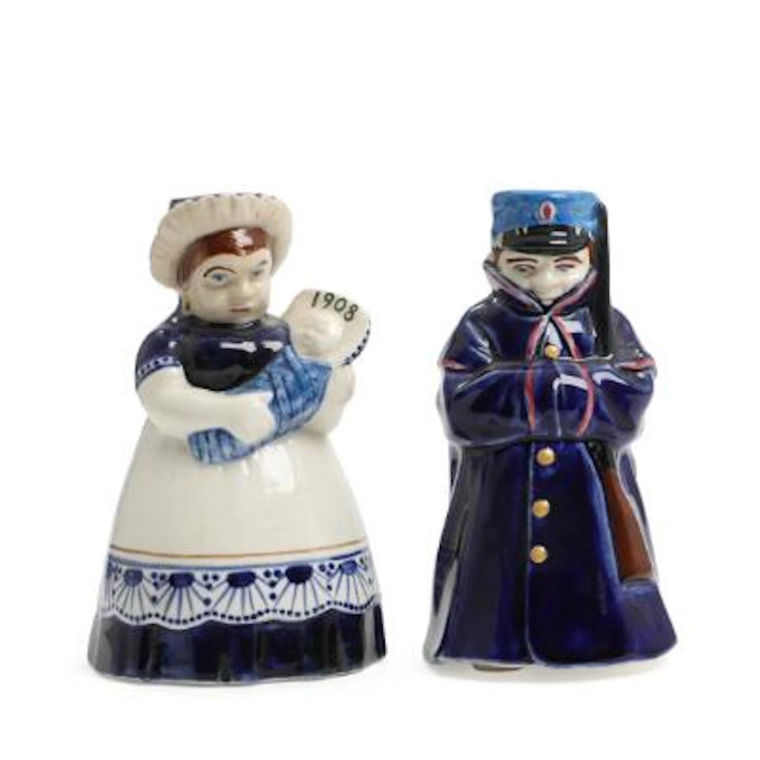 Chr. Joachim, Peter Herold: Two faience figural candlesticks. Aluminia.