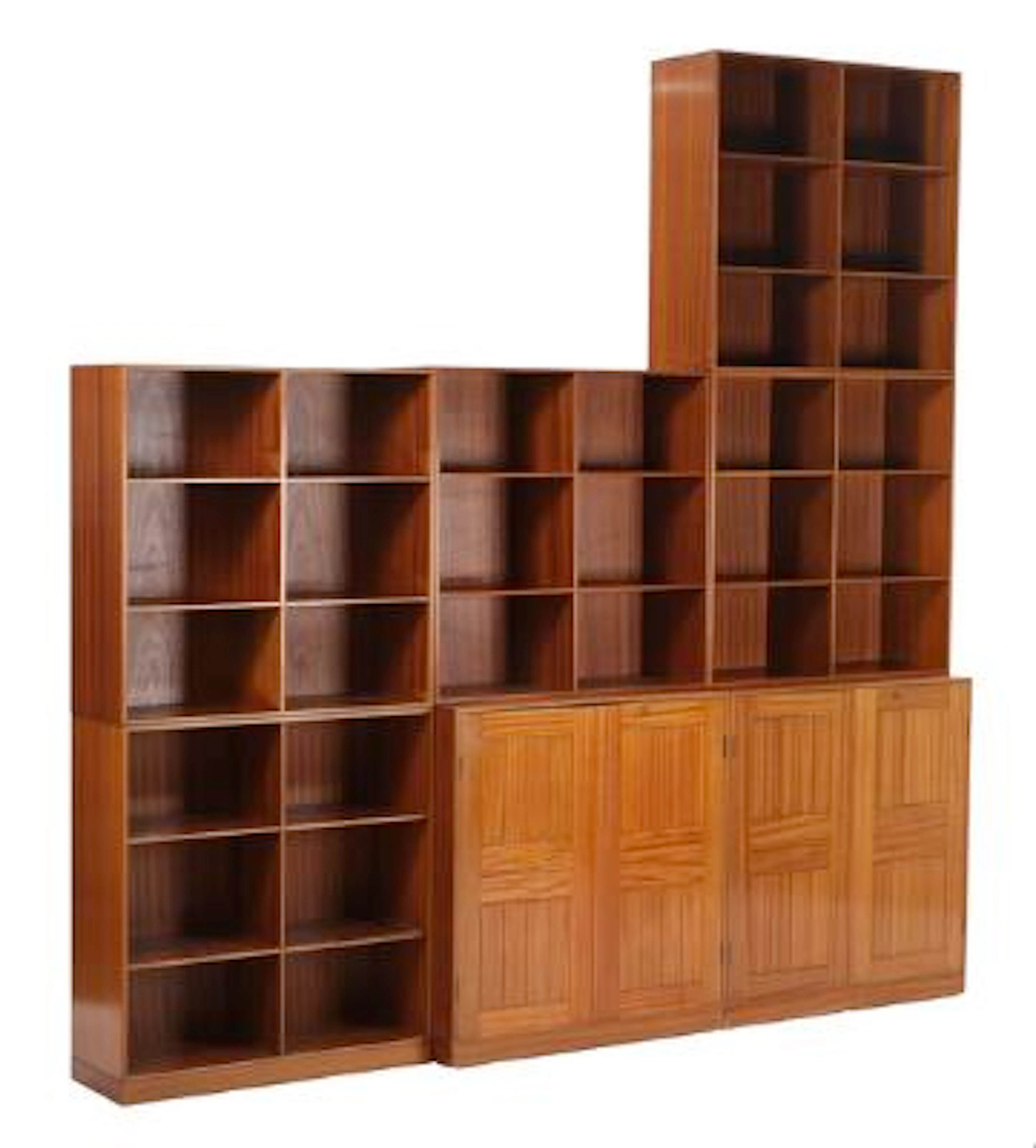 Mogens Koch: Two solid mahogany cabinets, five bookcases and three