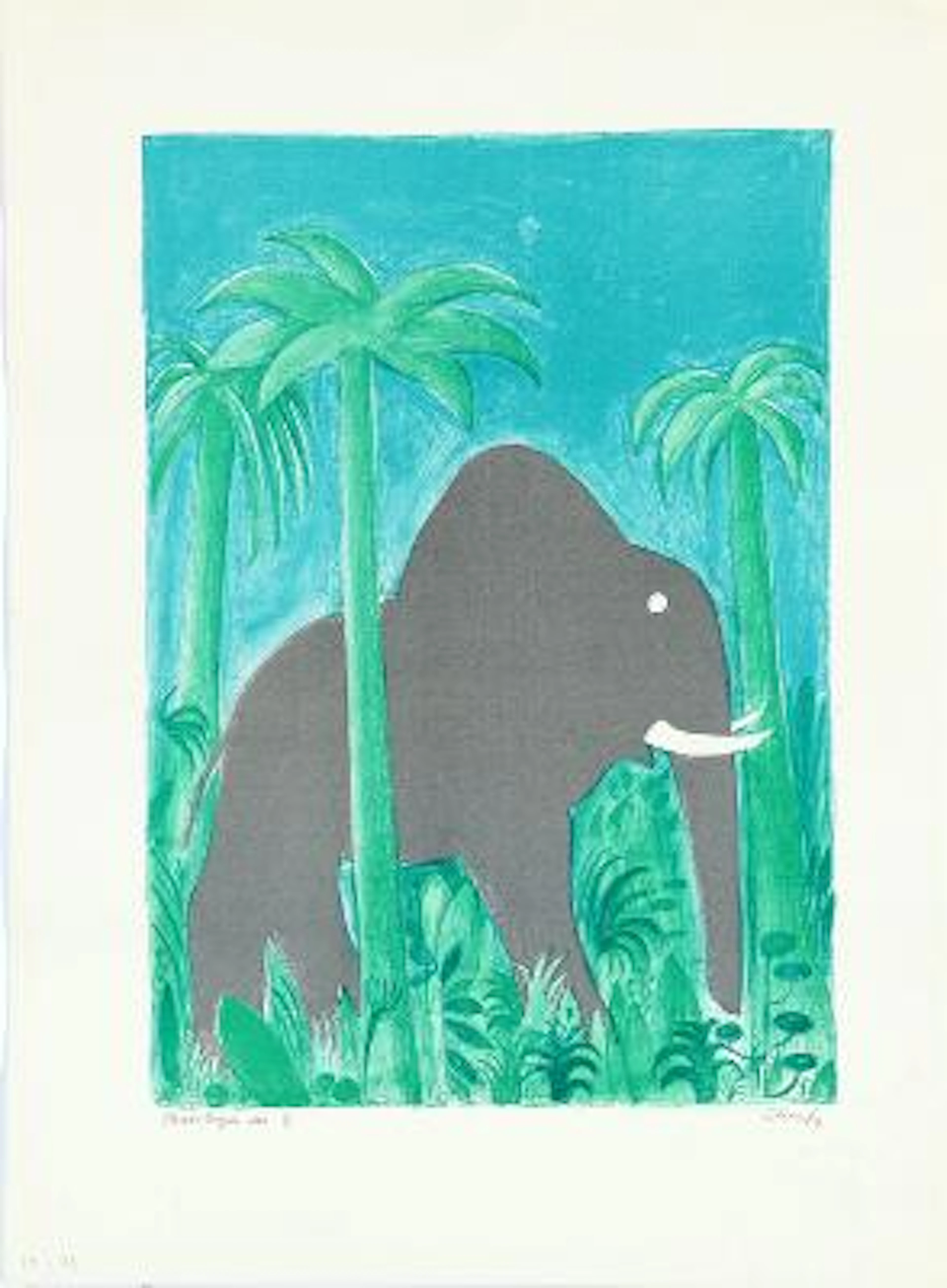 Hans Scherfig: “African Elephant”. Signed Scherfig, screen print no.