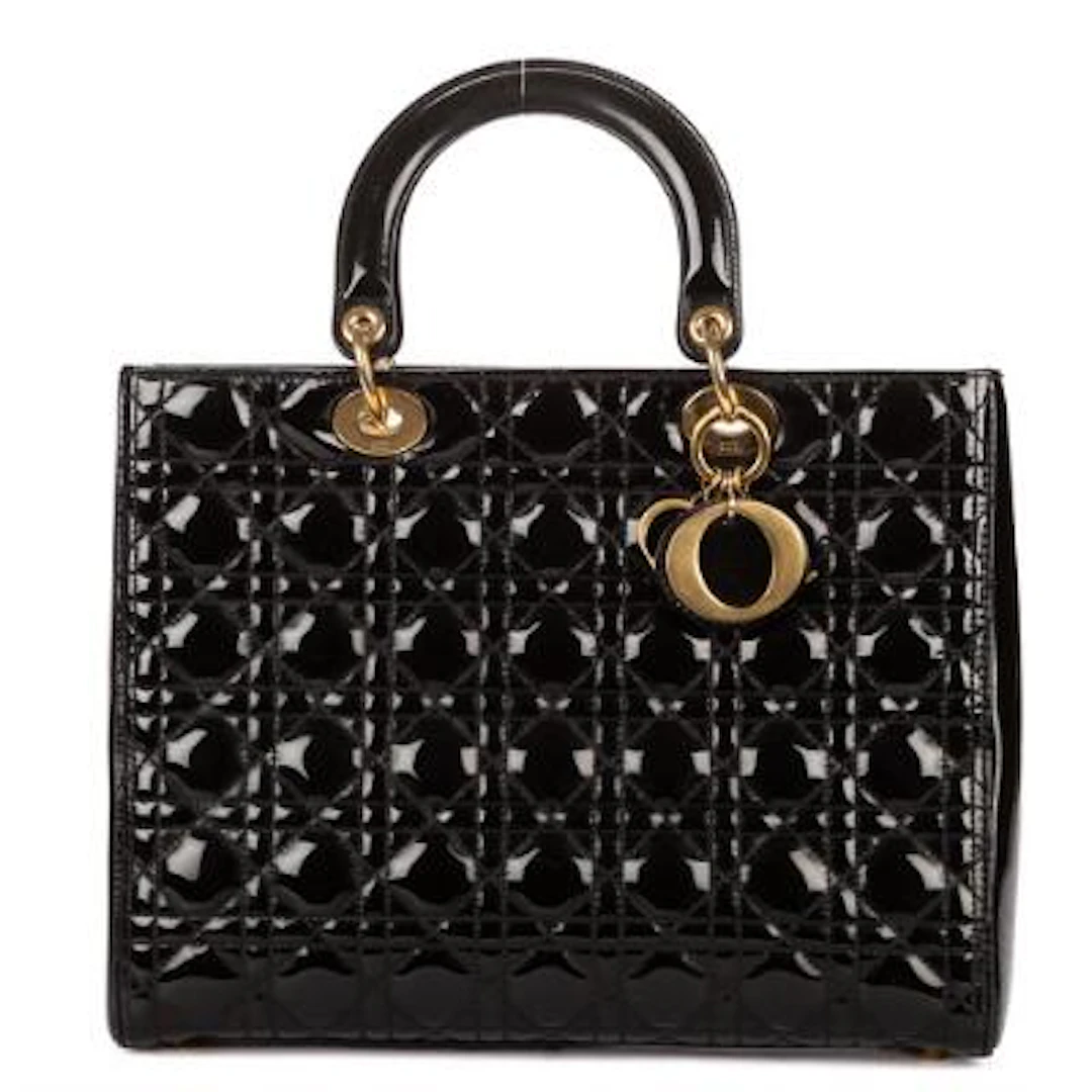 Christian Dior: A "Large Lady Dior" bag of black Cannage patent leather