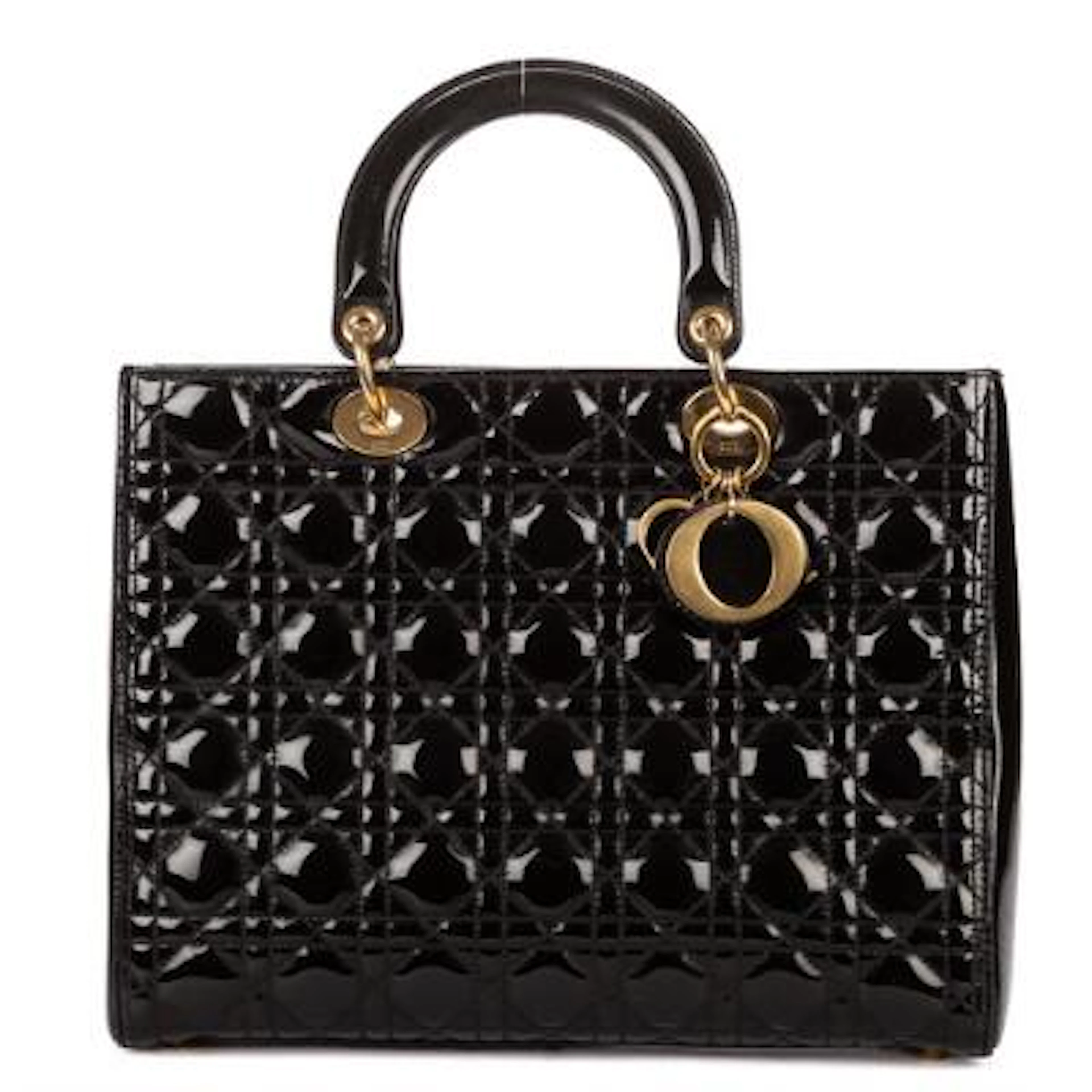 Christian Dior: A "Large Lady Dior" bag of black Cannage patent leather