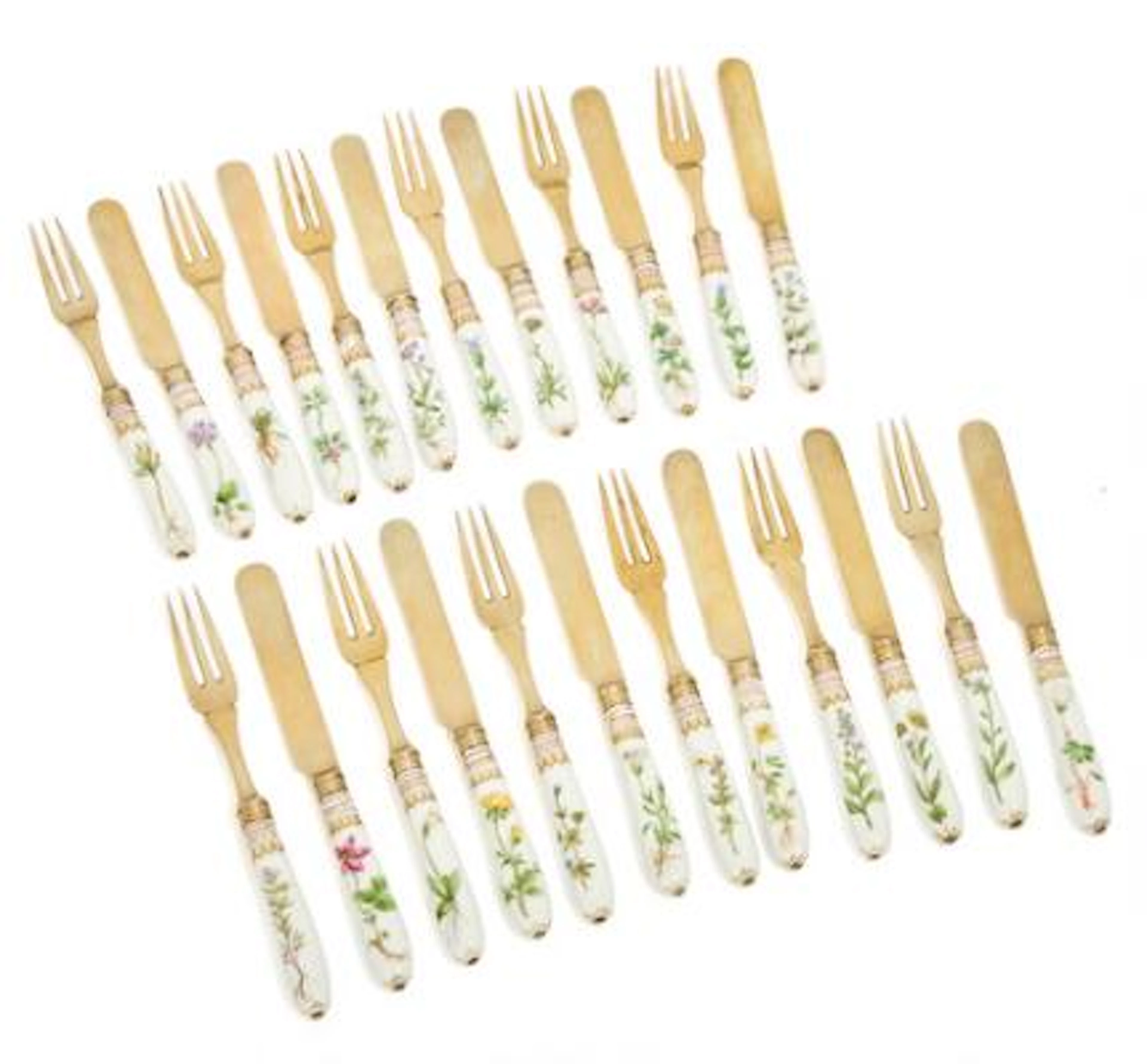 Set of porcelain and gilt silver fruit/dessert cutlery. P. Hertz and