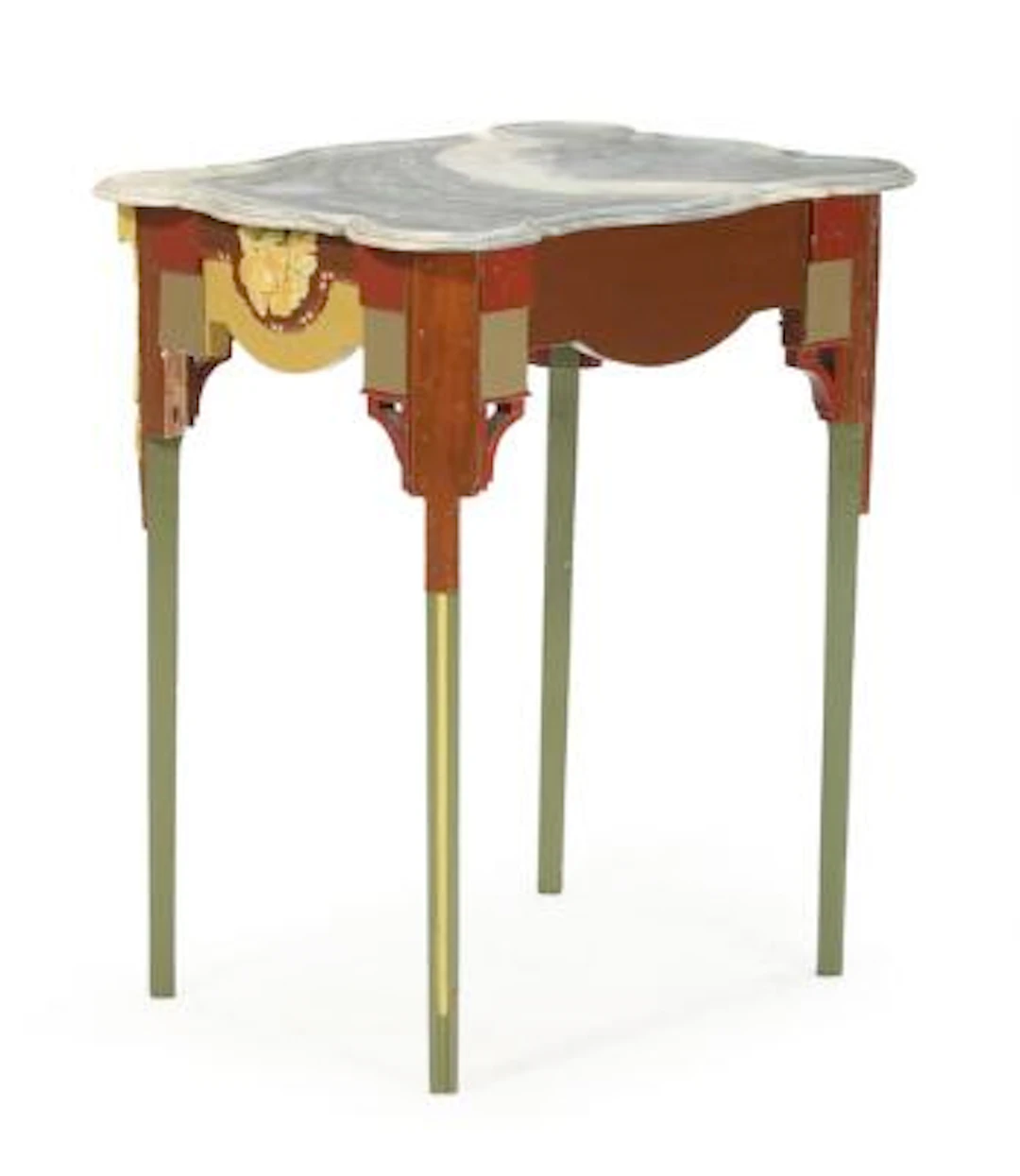 Wooden side table with grey-veined marble top. Louis XVI style. 19th