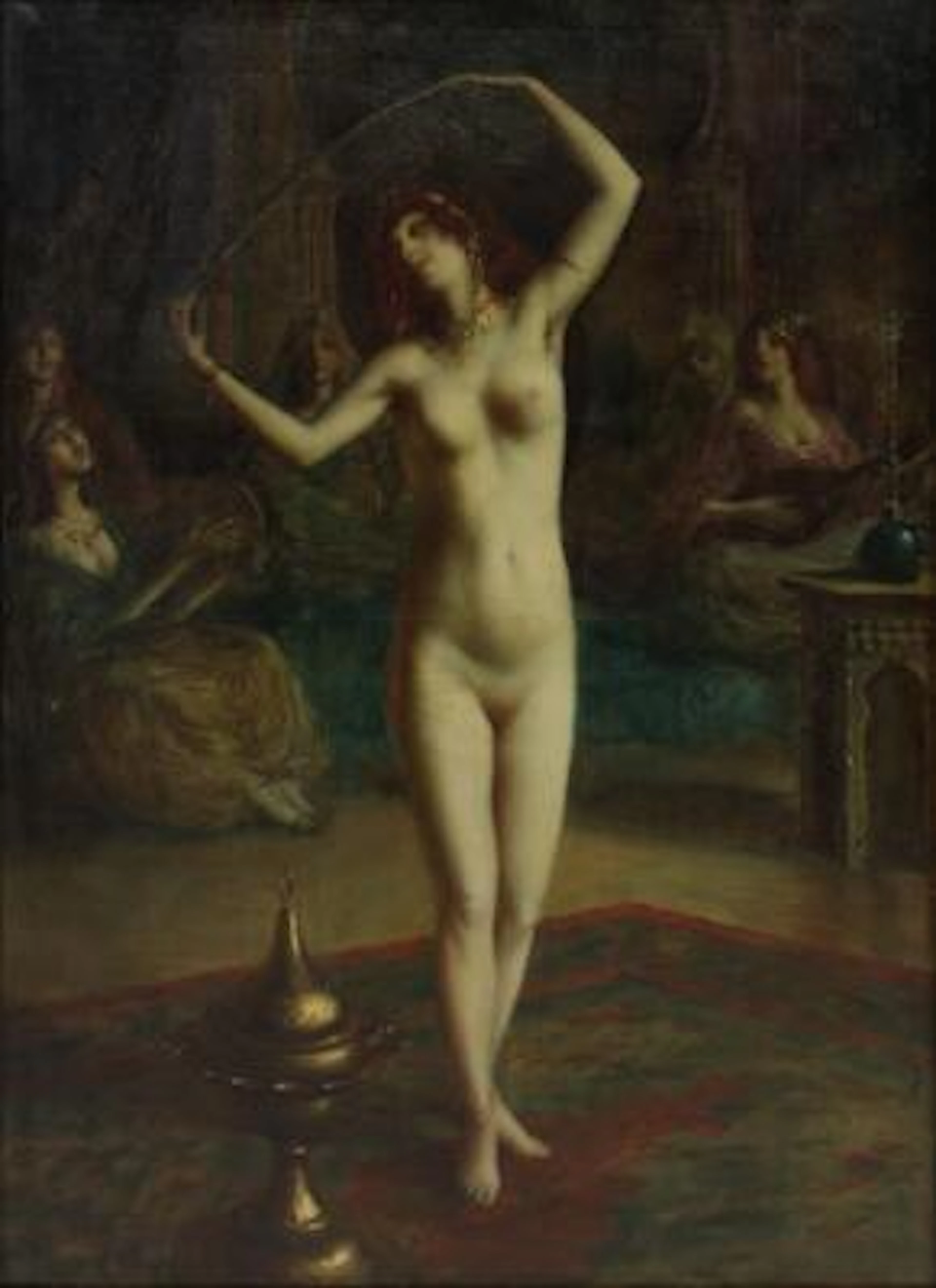 Russian painter, 19th century: A woman dancing with a sword. Indistinctly