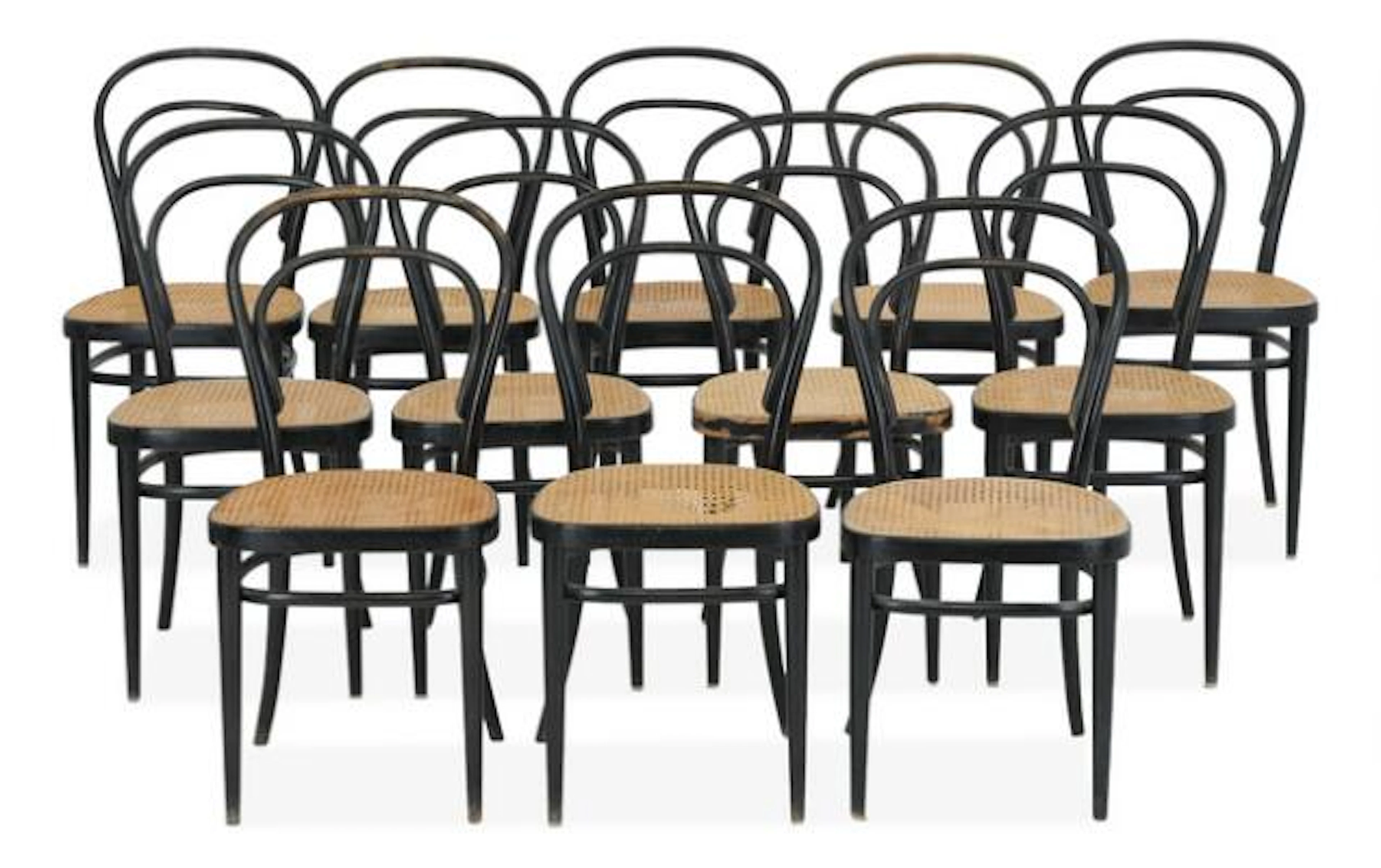 Michael Thonet: Set of 12 chairs of bentwood black-lacquered beech.