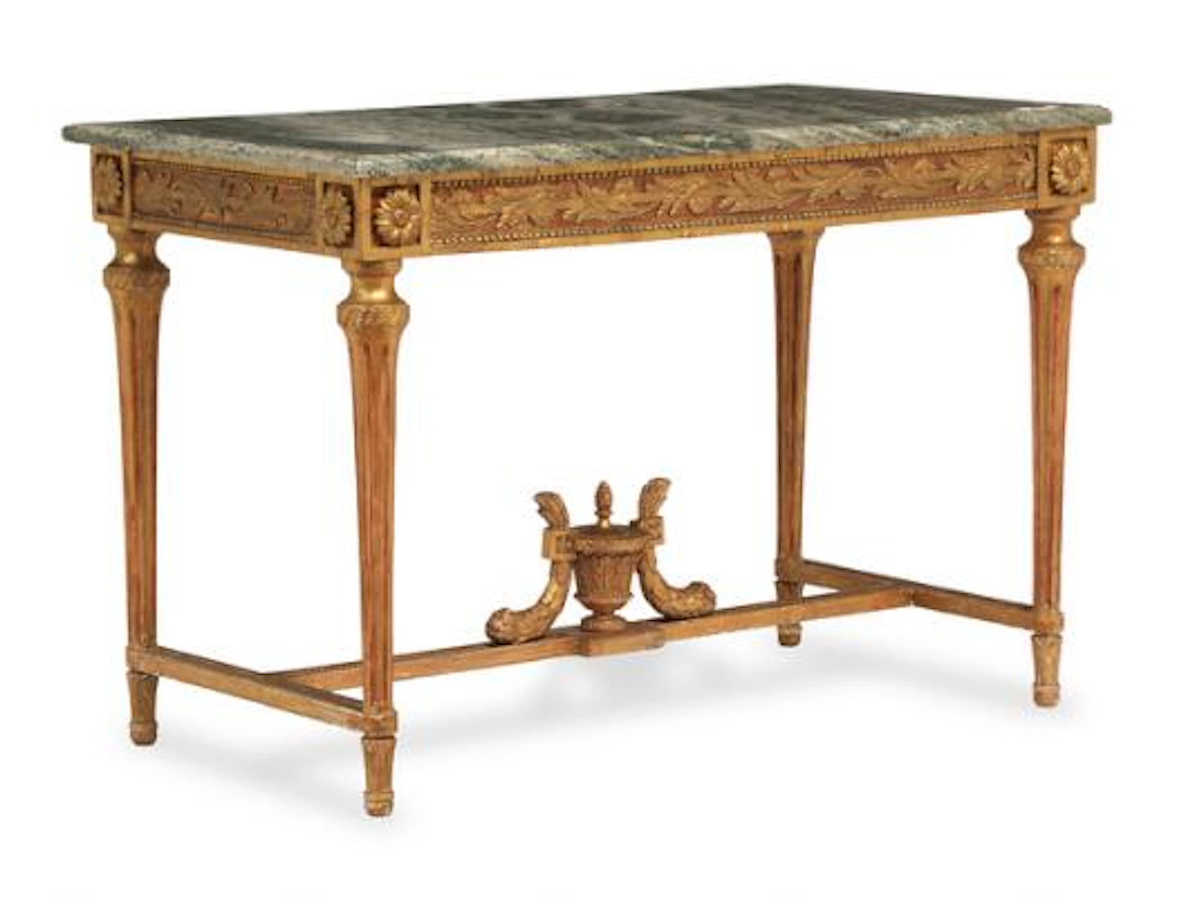 A freestanding late Gustavian giltwood center table. Late 18th century.