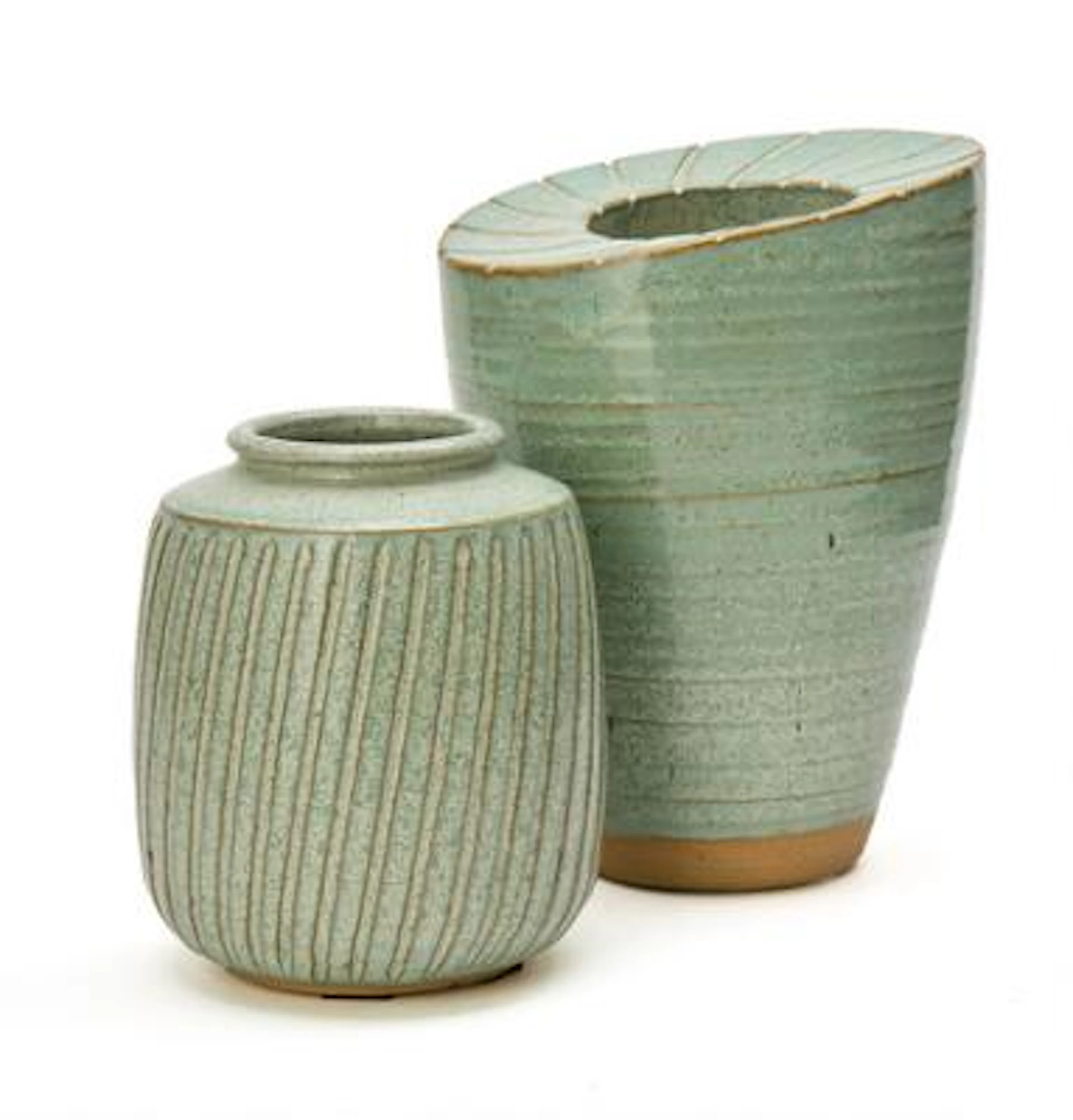 Thorvald Brix Isager: Two stoneware vases, modelled in relief, decorated