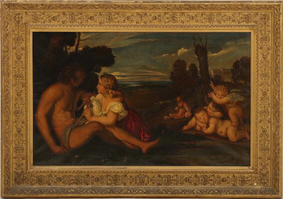 Tiziano Vecellio, after, 19th century.: "The Three Ages of Man." Signed