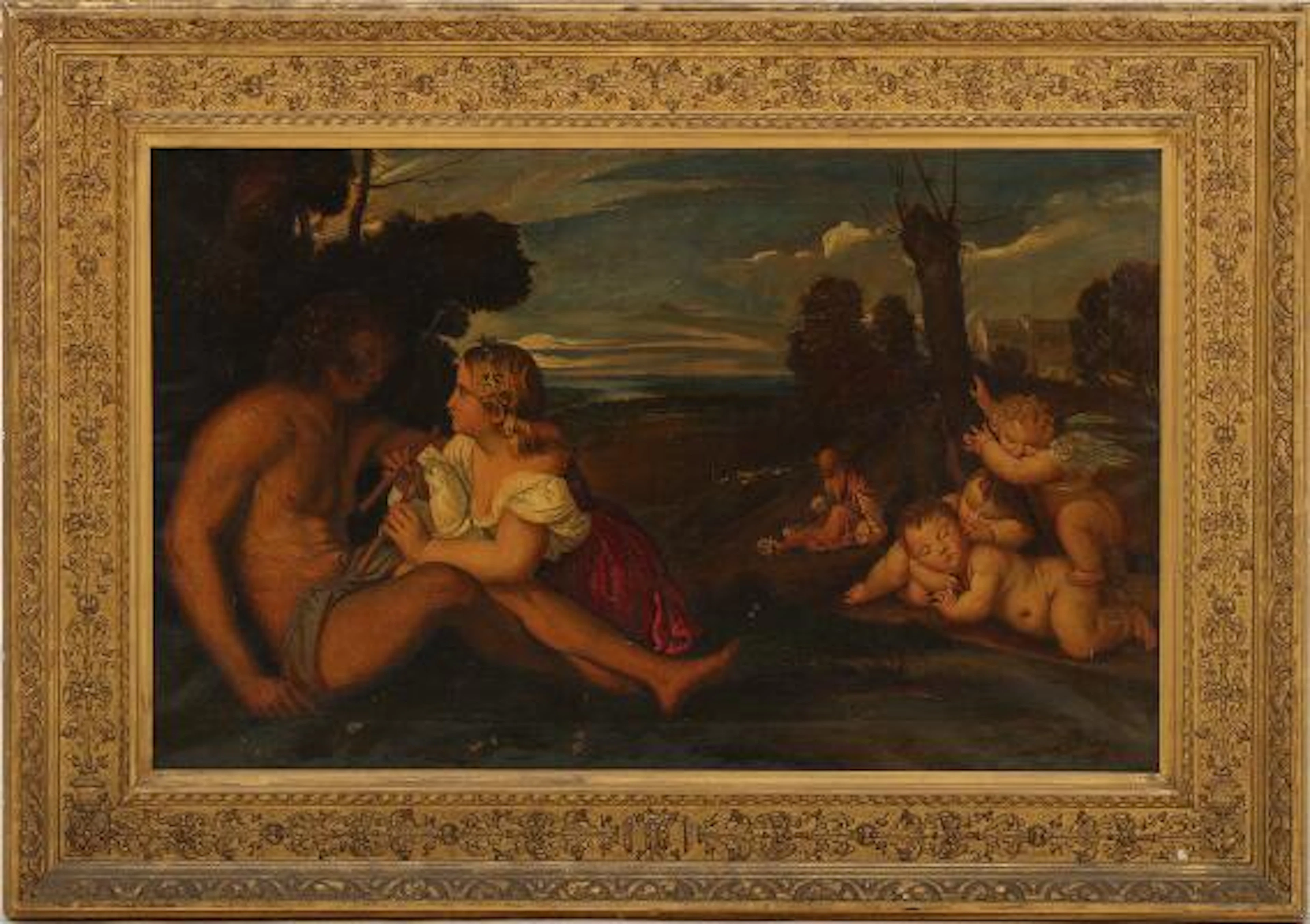Tiziano Vecellio, after, 19th century.: "The Three Ages of Man." Signed