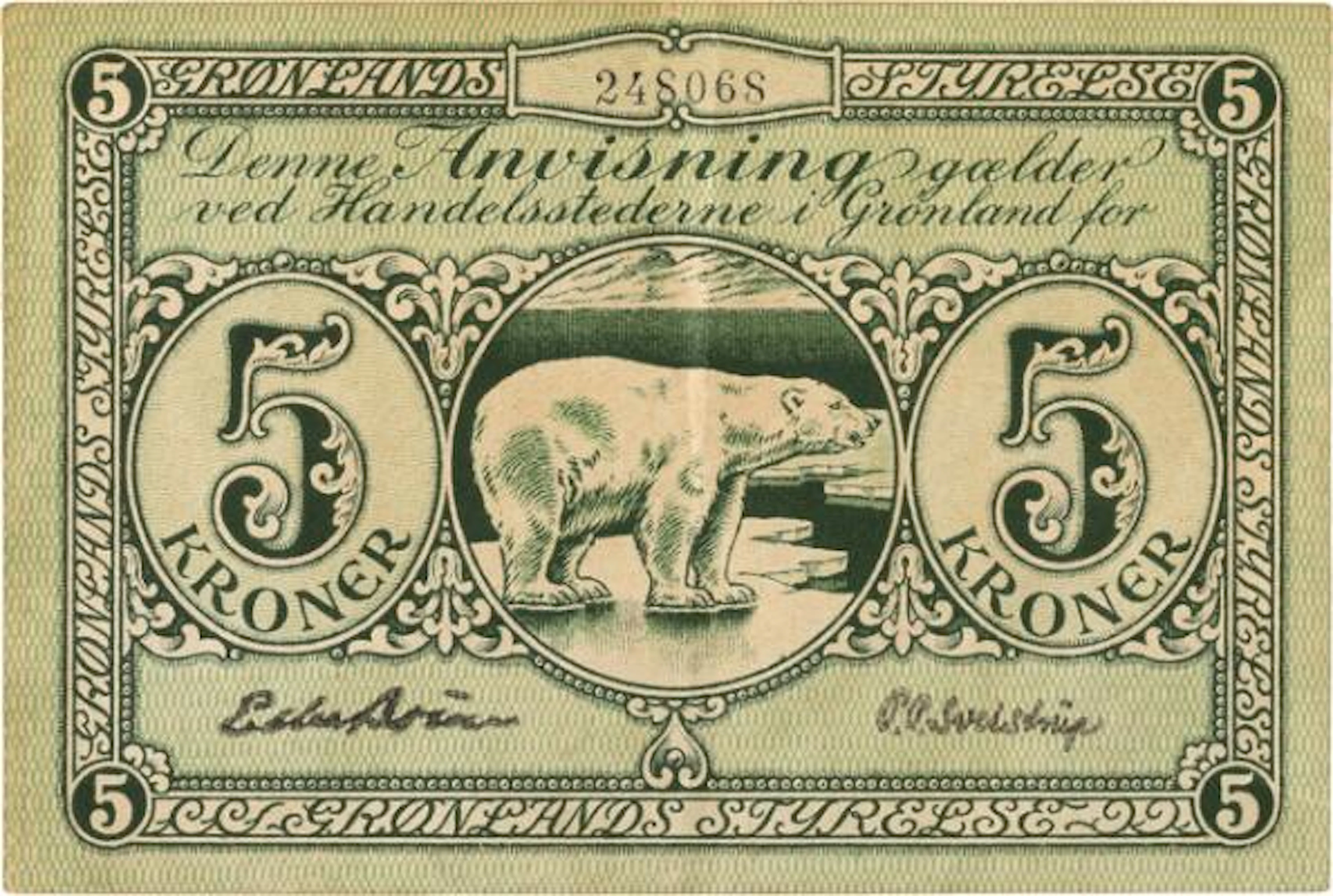 Greenland, 5 kr nd (1926), no. 248068, Eske Brun / P.P. Sveistrup