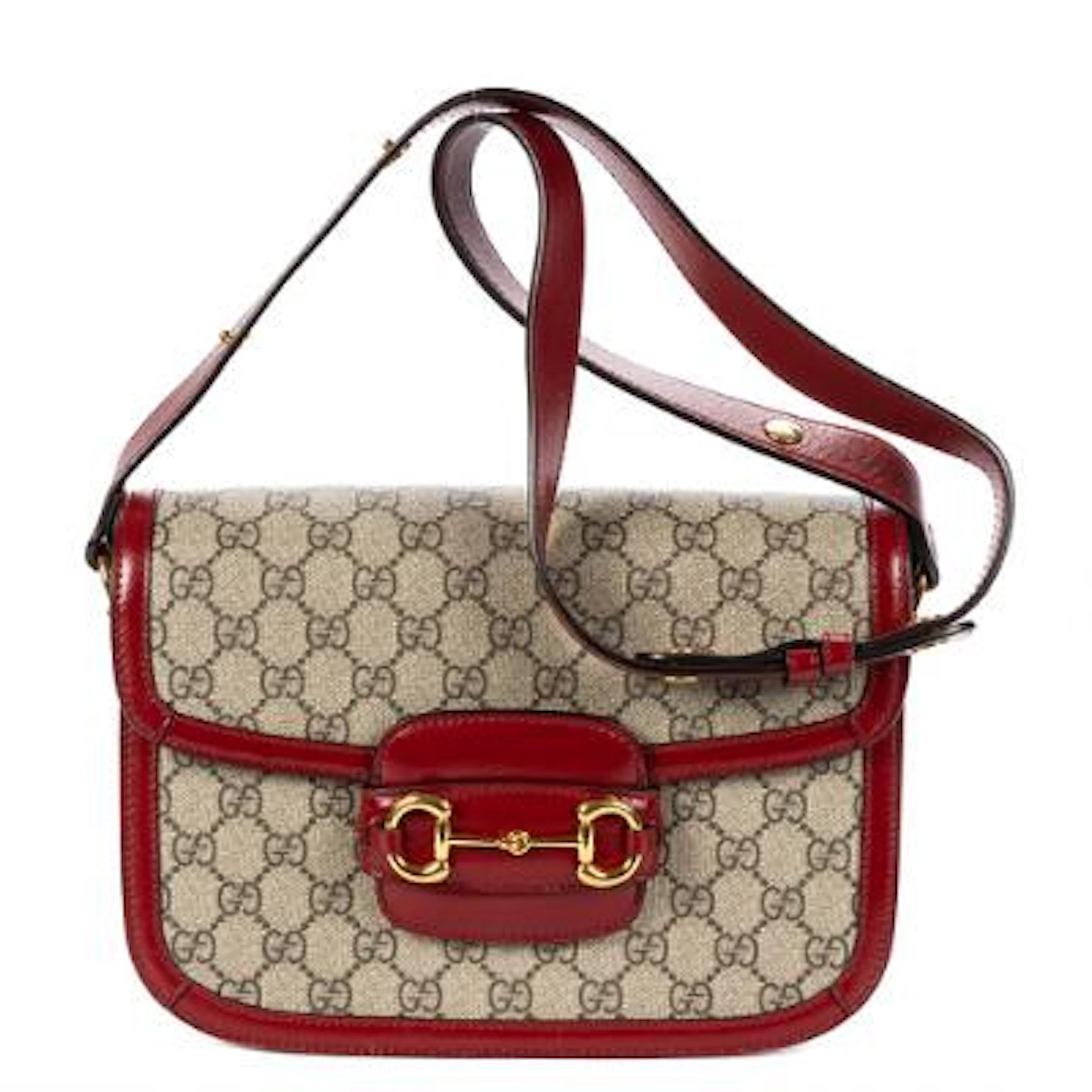 Gucci: A "Small Horsebit 1955" bag in beige/brown monogram coated
