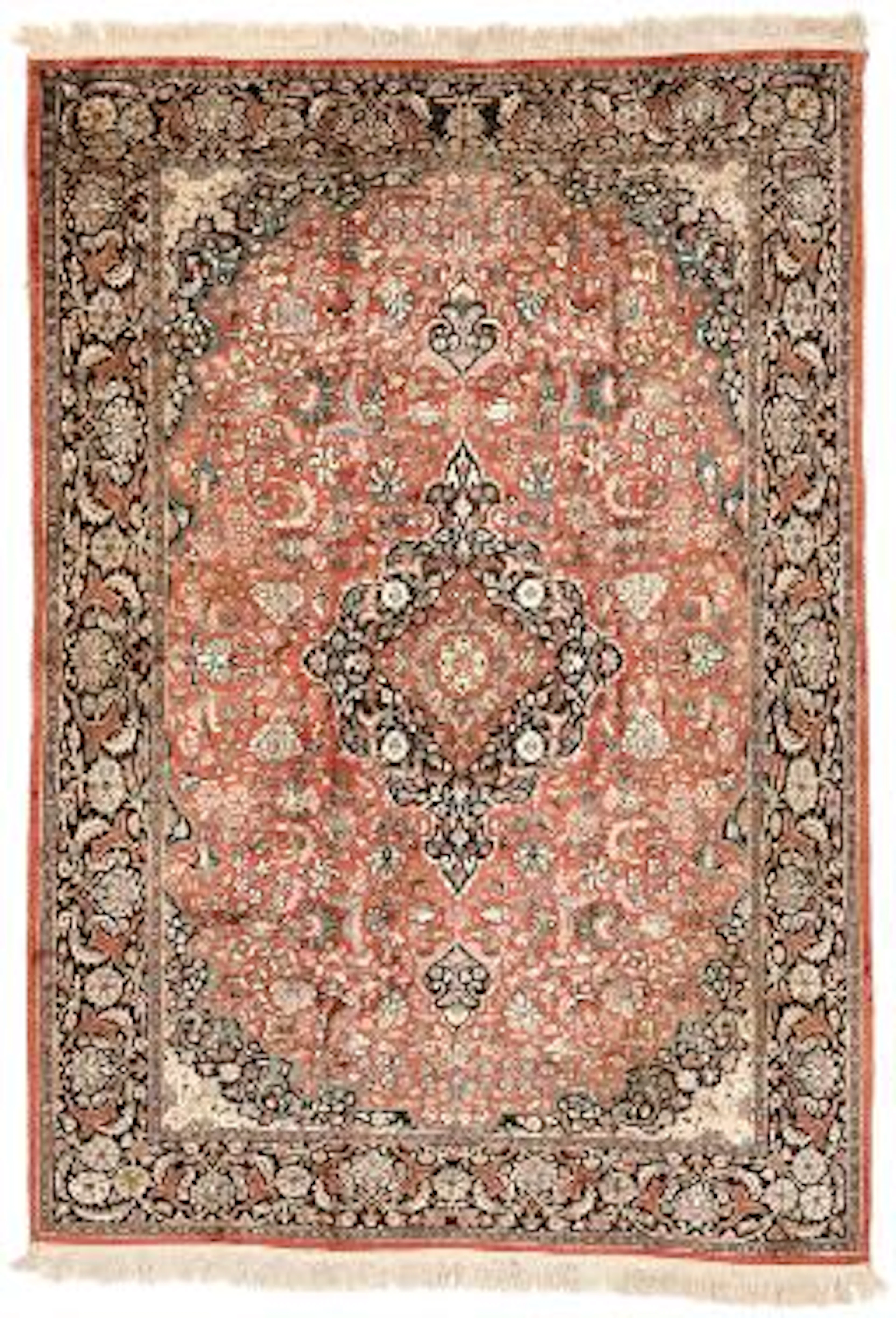 A Kashmir silk carpet, India. Medallion design. C. 2000. 184 x 262