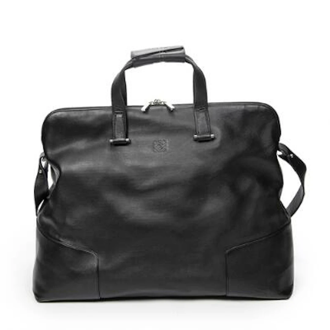 LOEWE: A "Vintage Amazona Weekender" bag of black leather with silver-tone