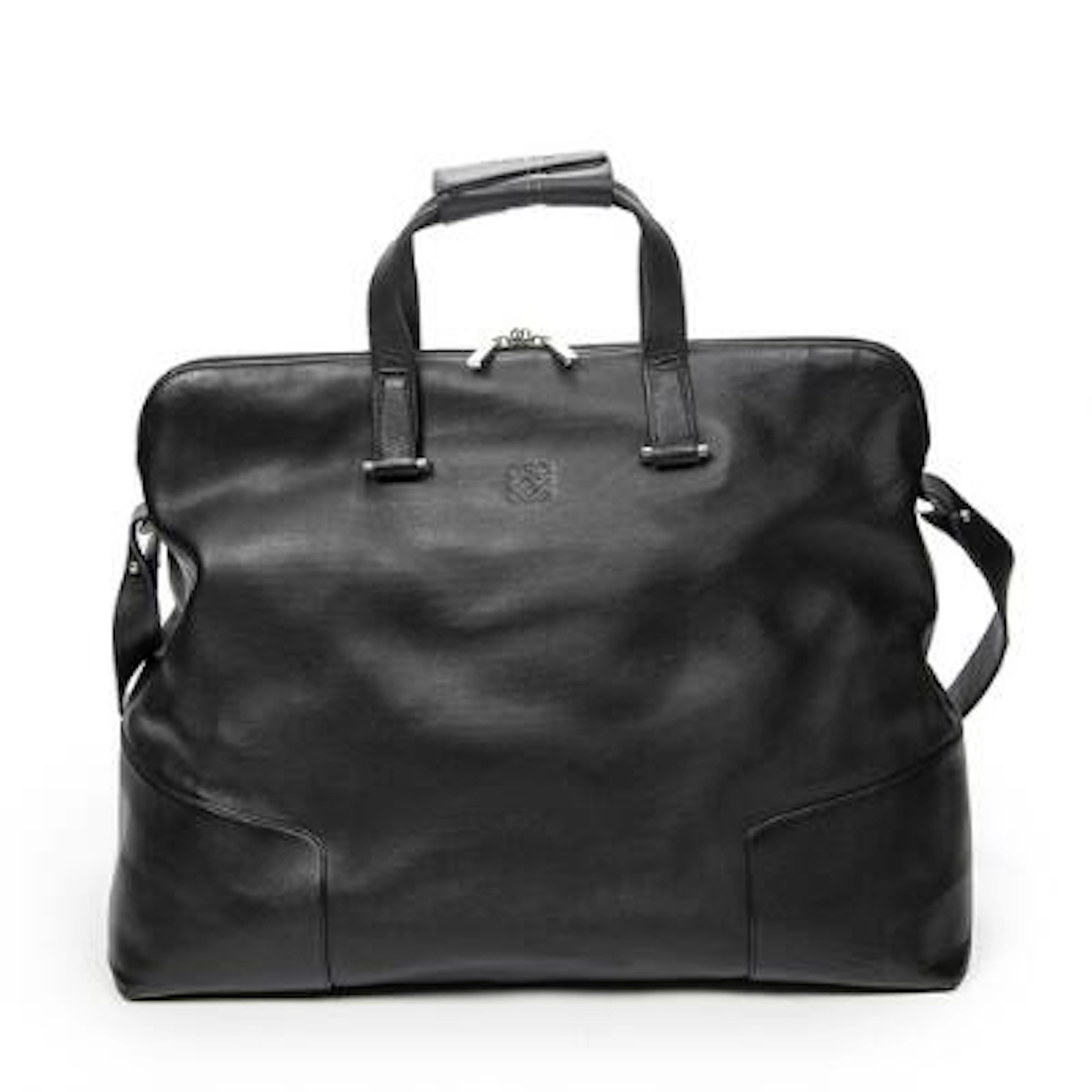 LOEWE: A "Vintage Amazona Weekender" bag of black leather with silver-tone