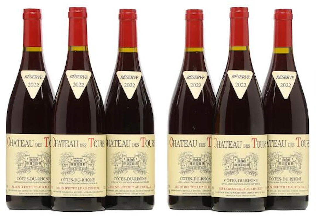6 bts. Chateau des Tours "Réserve", Côtes-du-Rhone, Rayas 2022 A (hf/in).