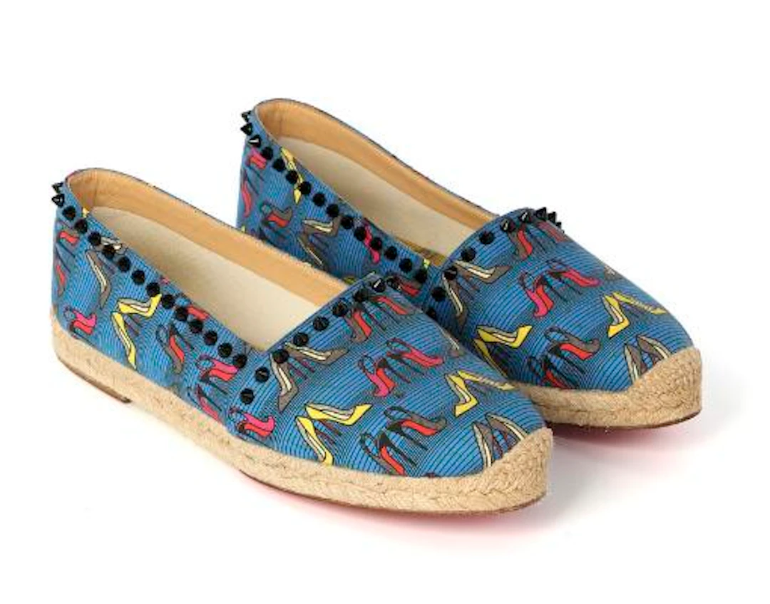 Christian Louboutin: A pair of espadrilles in blue/printed canvas