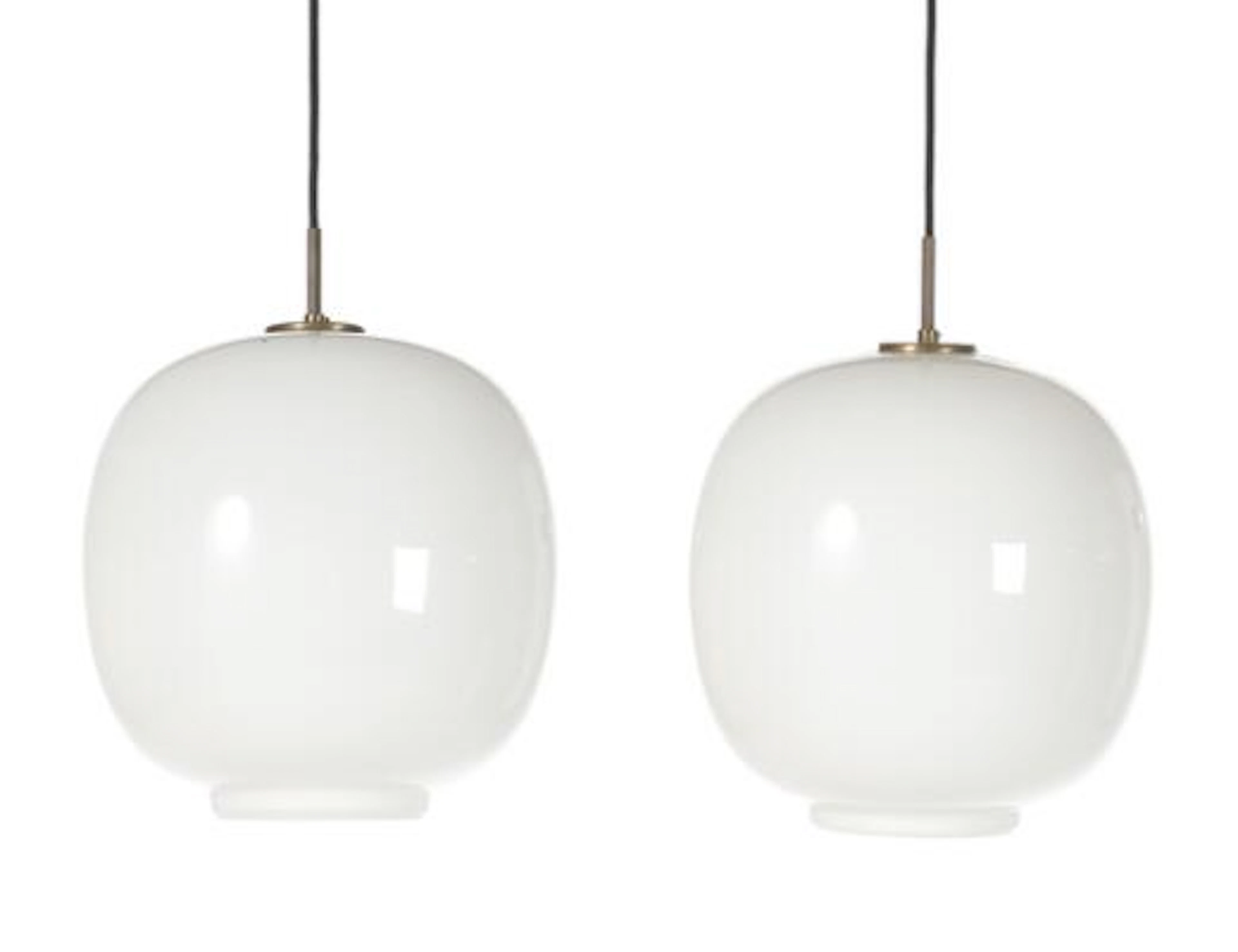 Vilhelm Lauritzen: "Radiohus pendant". A pair of opal glass pendants