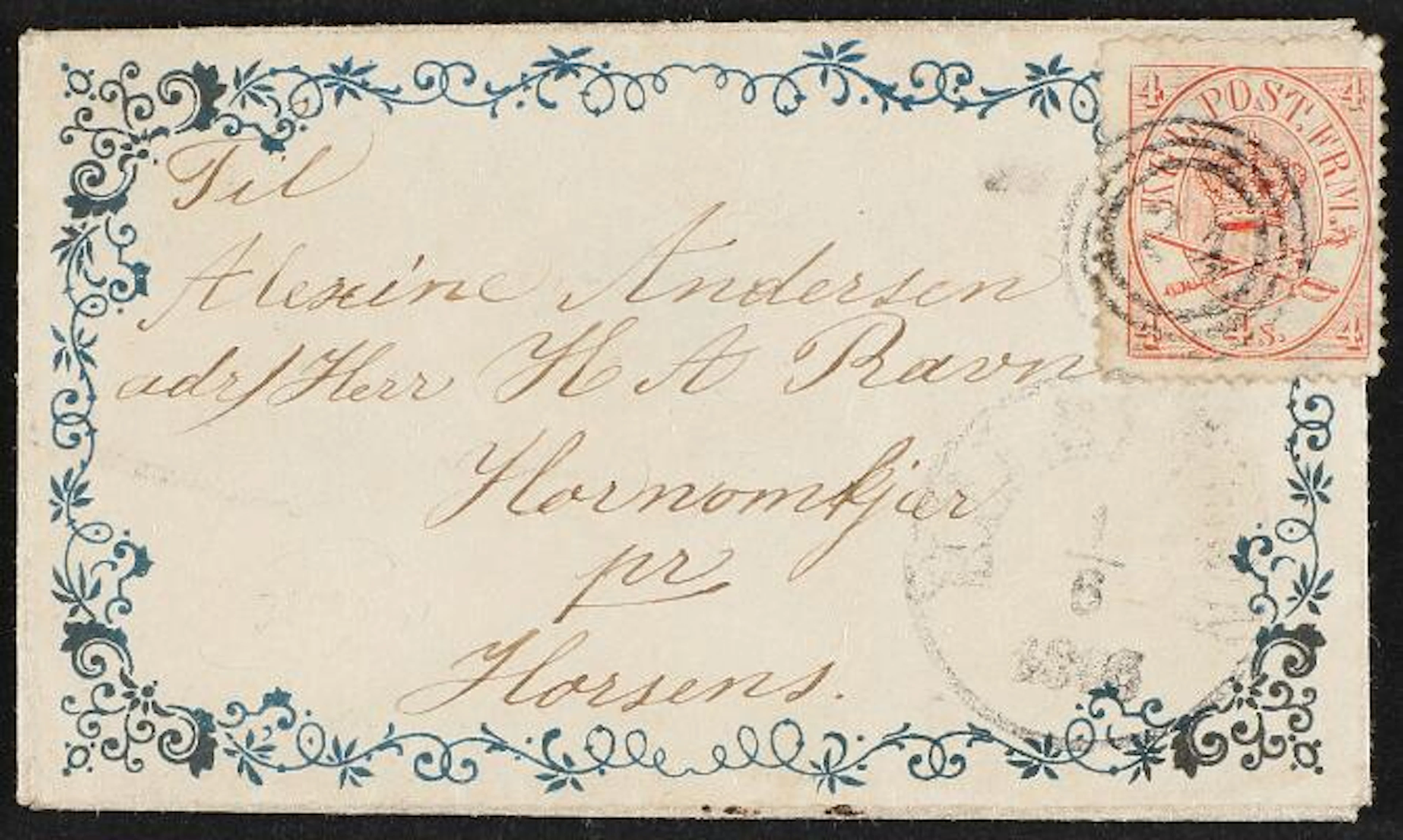1864. 4 sk. Red. LADIES COVER from Helsingør 1.6.1866 to Horsens.