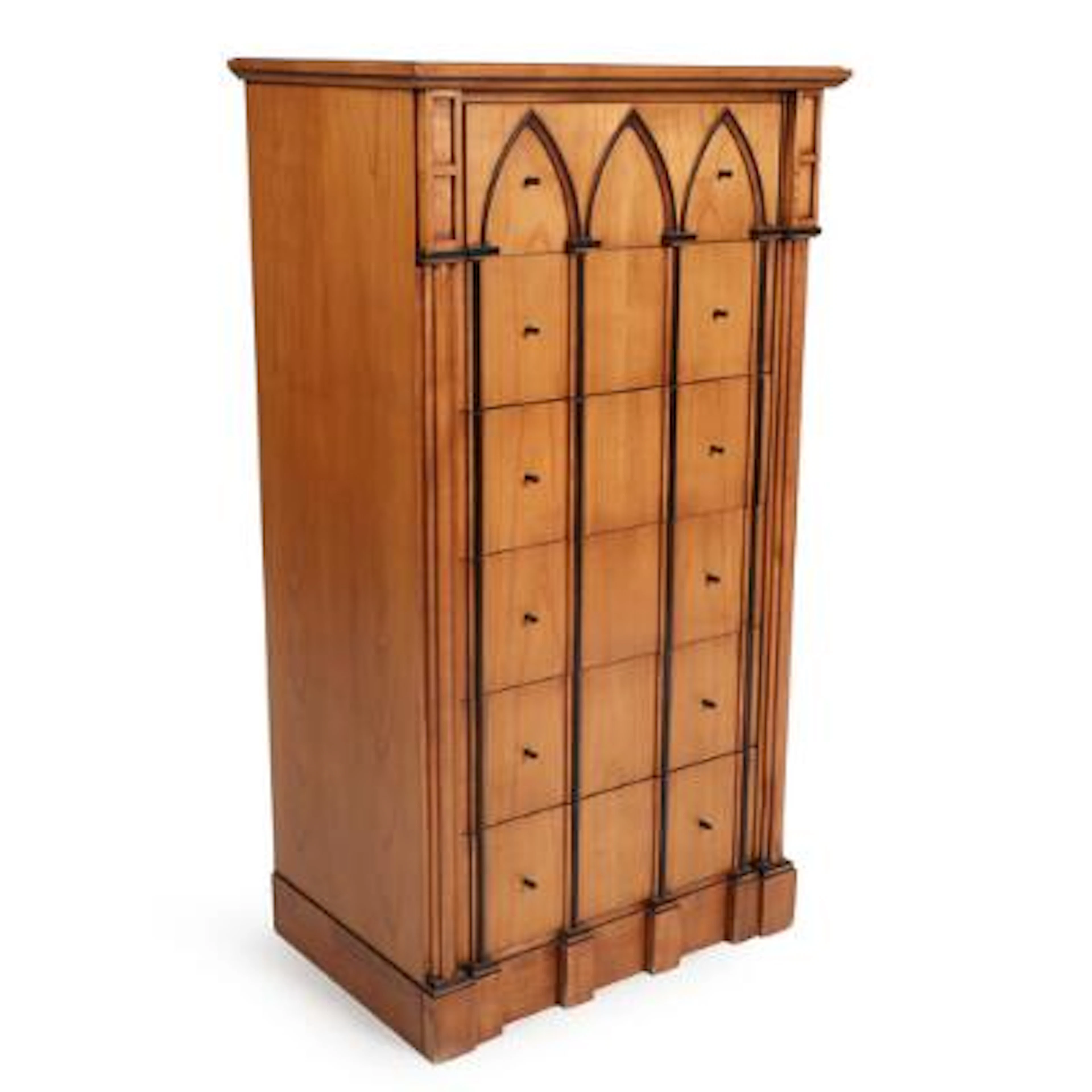 Chiffonier of fruitwood with six drawers. Gothic Revival style. 21st