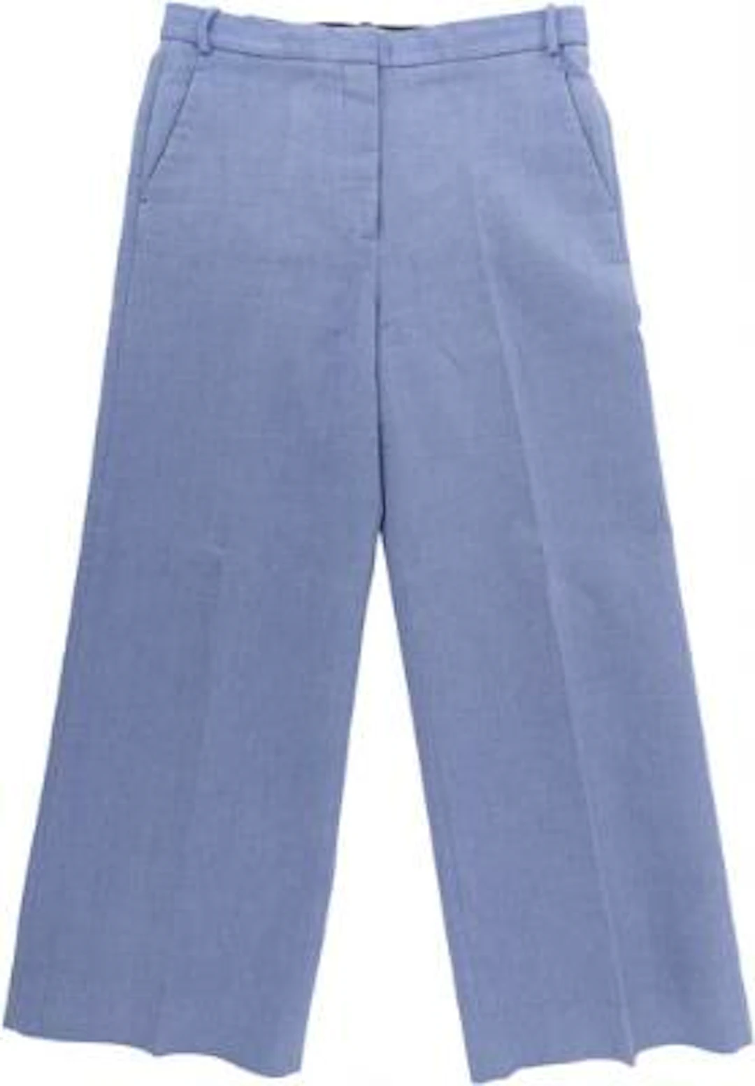 Stella McCartney: A pair of blue suit pants with a zipper, clasp and