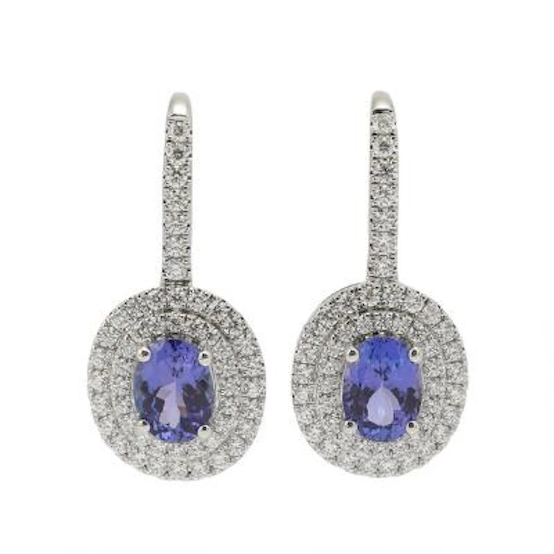 A pair of tanzanite ear pendants set with tanzanite and diamonds